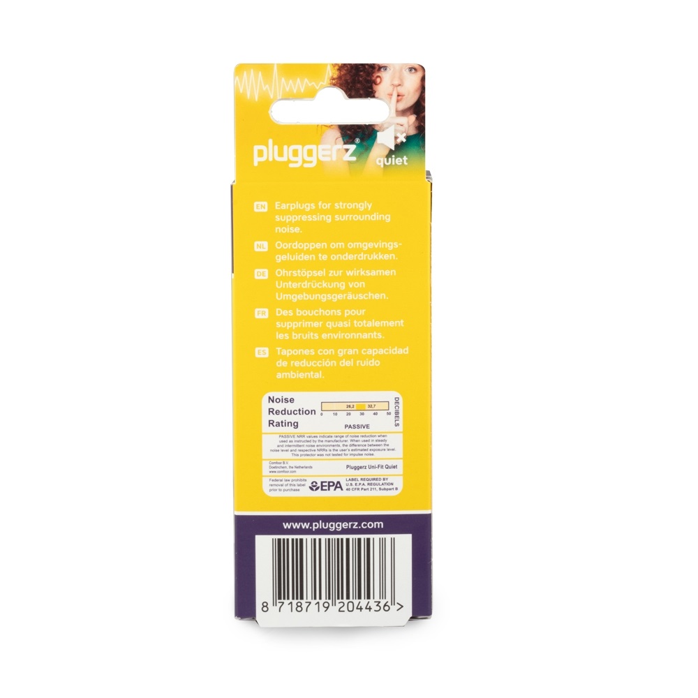 Zatyczki stopery do uszu do czytania nauki skupienia Pluggerz Uni Fit Quiet 26 dB