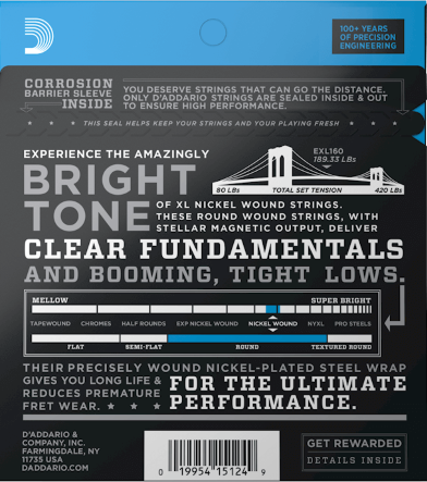 Struny do gitary basowej basu 4 struny 50-105 Daddario EXL160