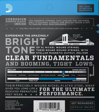 Struny do gitary basowej basu 4 struny 55-110 Daddario EXL230