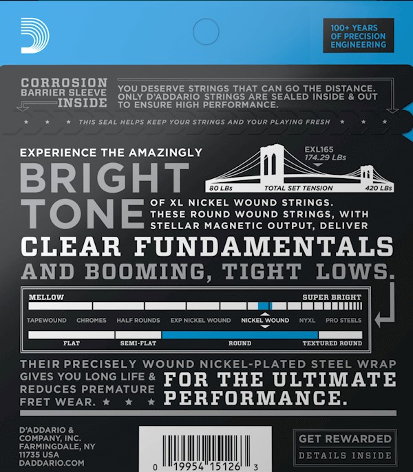 Struny do gitary basowej basu 4 struny 45-105 Daddario EXL165