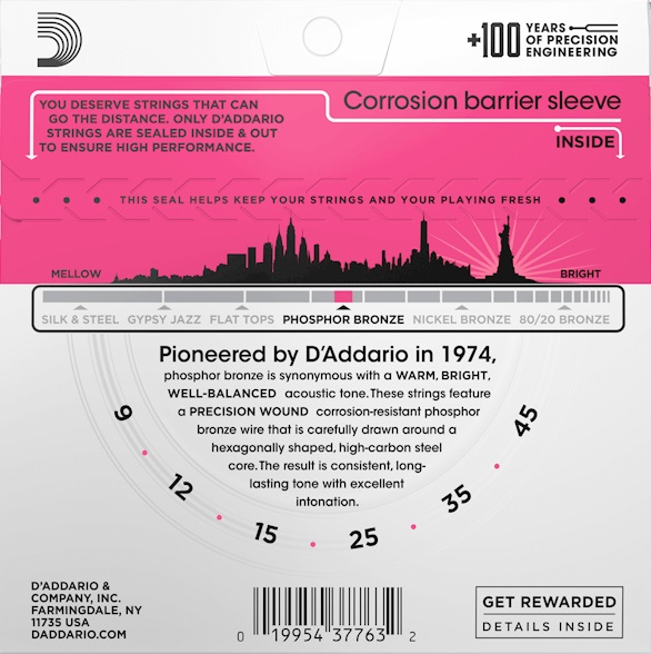 Struny do gitary akustycznej akustyka Phosphor Bronze Daddario EJ23 9-45