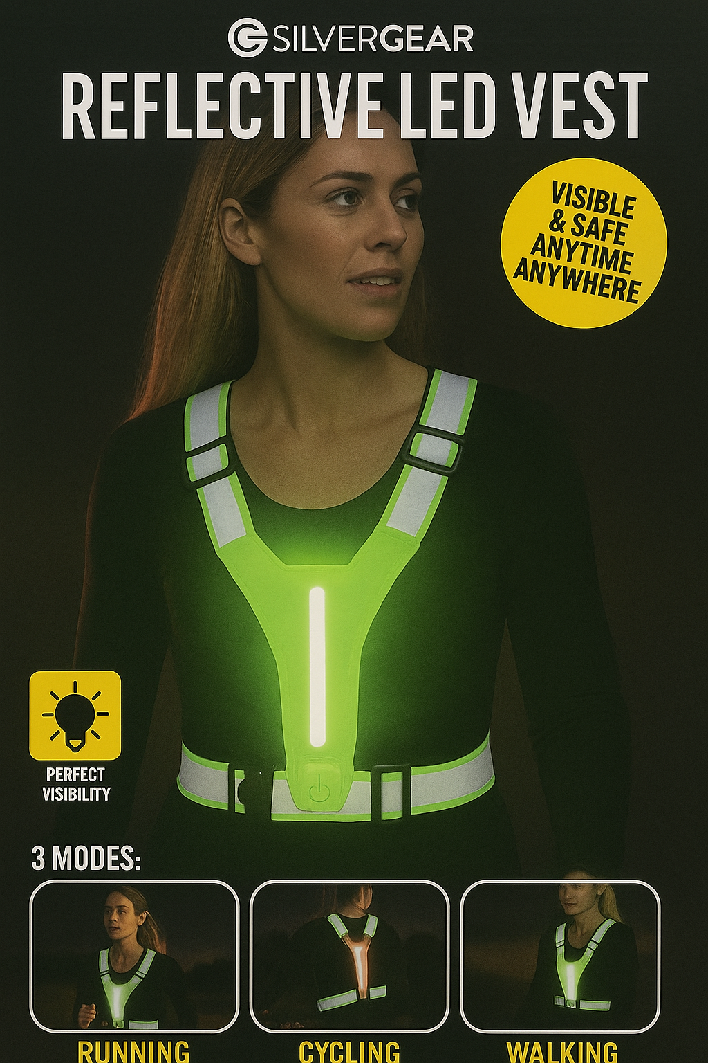 Odblaskowa kamizelka LED ładowanie USB 3 tryby światła unisex