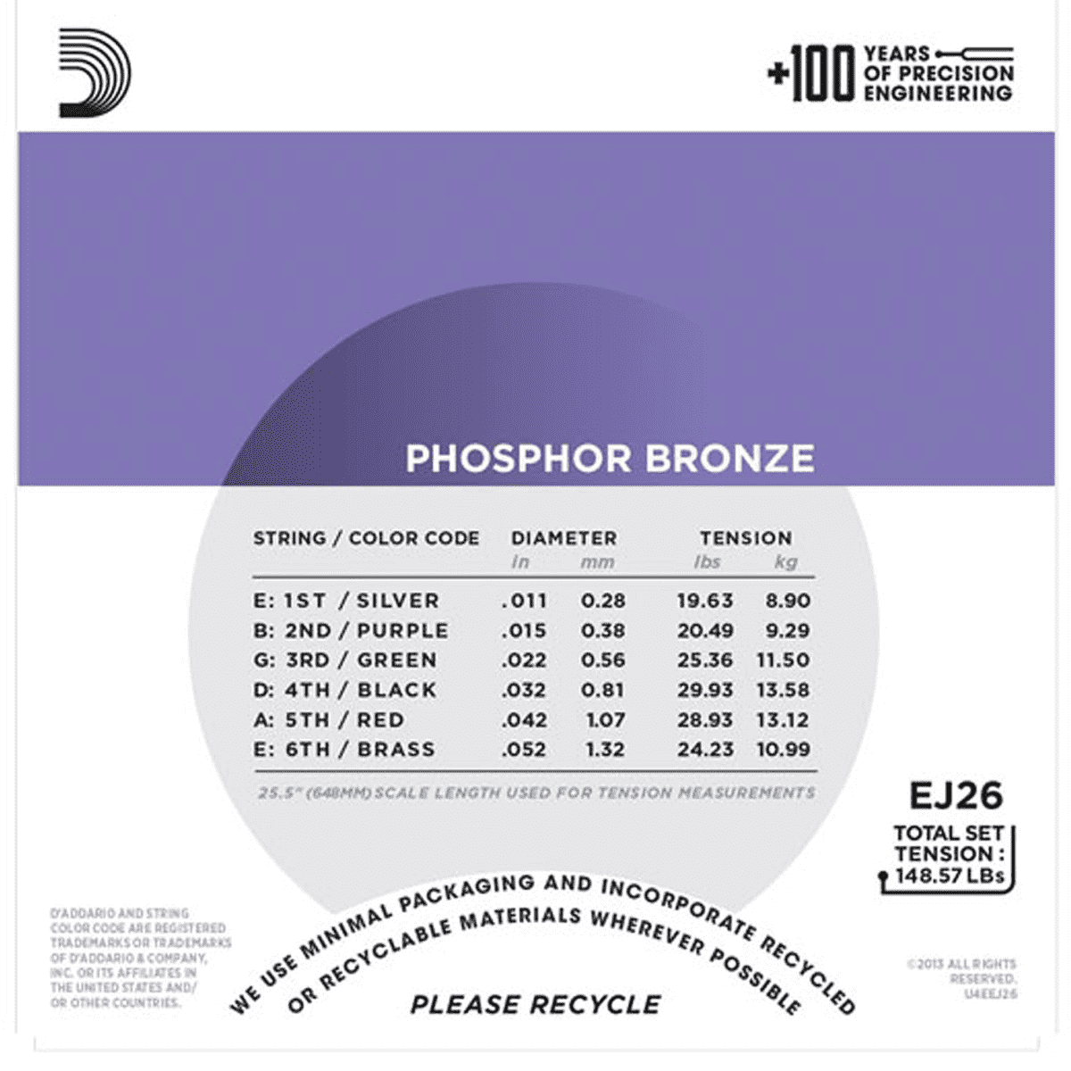 Struny do gitary akustycznej akustyka Phosphor Bronze Daddario EJ26 11-52