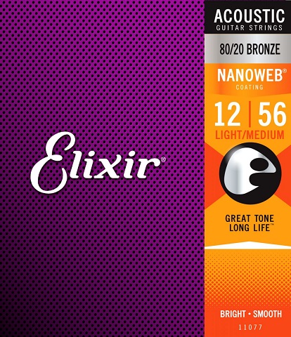 Struny do gitary akustycznej Elixir 11077 80/20 Bronze NANOWEB 12-56