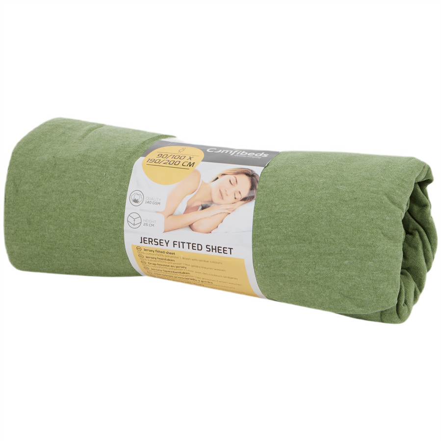 Prześcieradło z dżerseju Comfibeds 90/100 x 190/200 cm zielone z gumką
