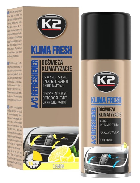 Spray do odświeżania klimatyzacji świeży zapach K2 KLIMA FRESH LEMON 150 ml K222