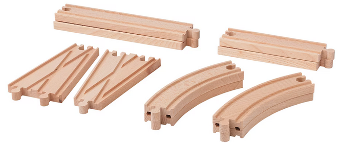 Drewniane tory szyny IKEA LILLABO 10 elementów