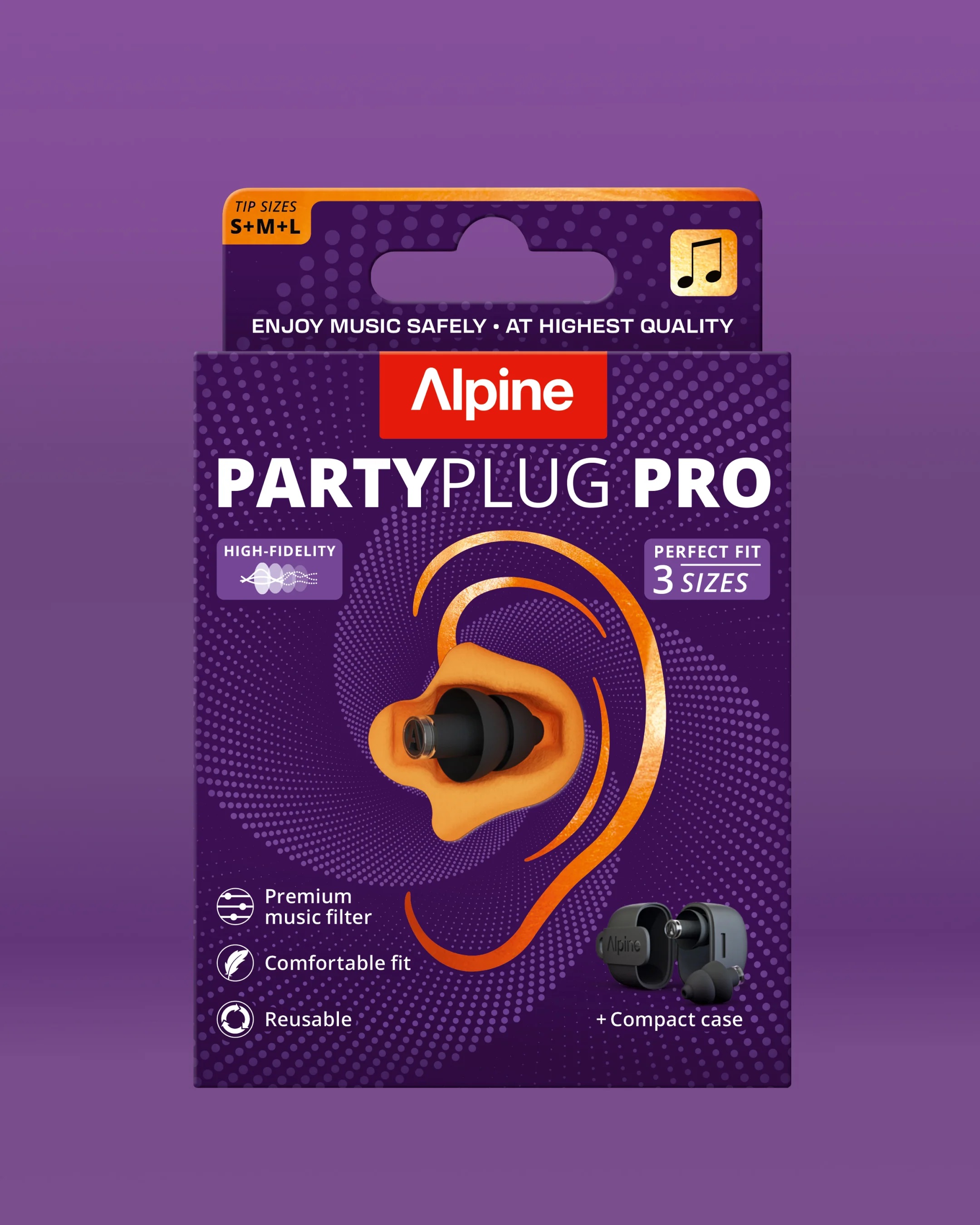 Zatyczki do uszu Alpine PartyPlug Pro Black na koncert 3 rozmiary S/M/L