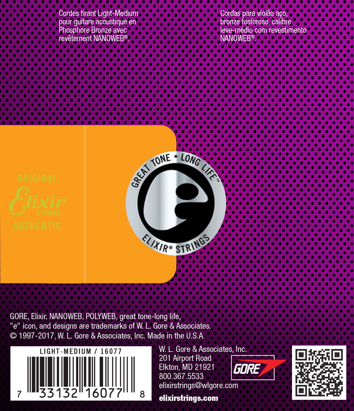 Struny do gitary akustycznej Elixir 16077 Phosphor Bronze NANOWEB 12-56