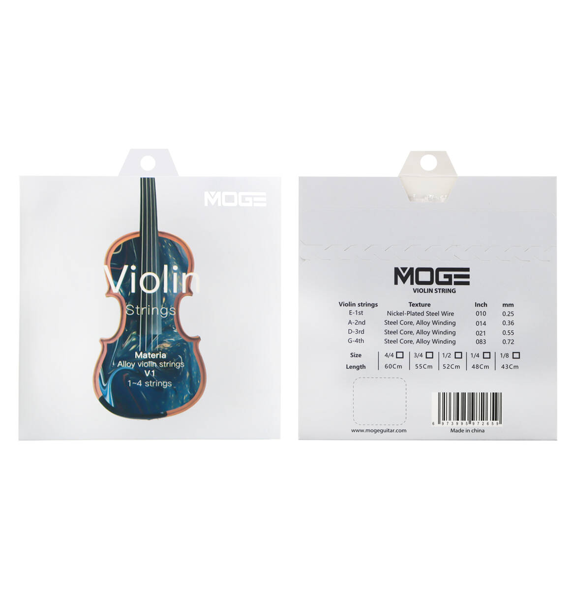 Struny do skrzypiec 1/4 Aluminium MOGE V1 Komplet