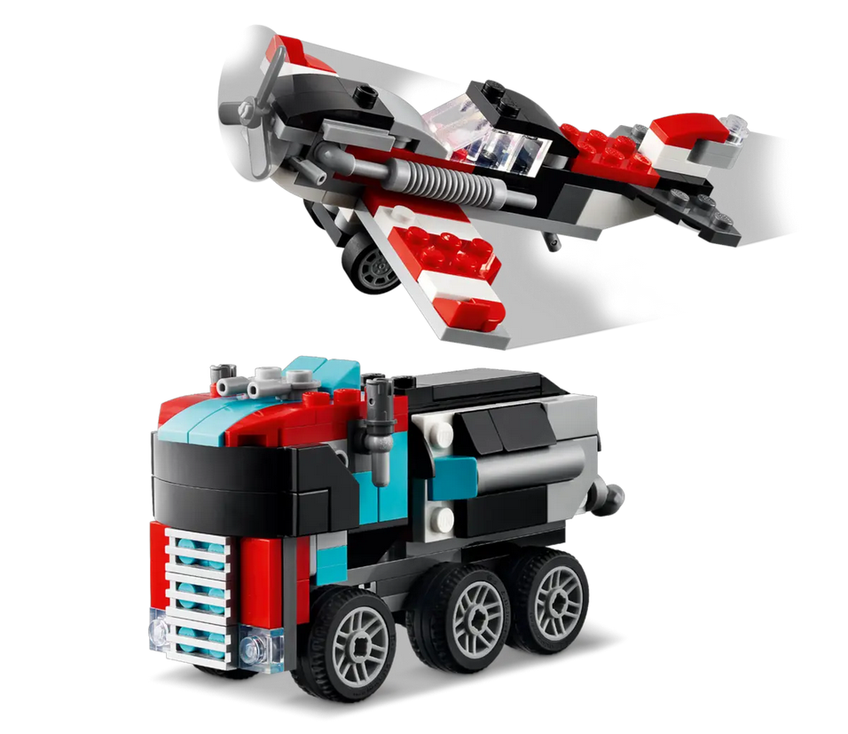 LEGO Creator 3w1 Tir ciężarówka z platformą i helikopterem 31146