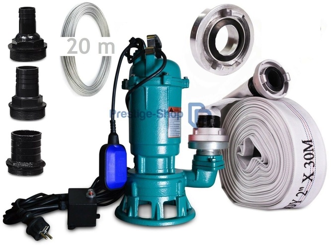 2x20m 2/" Schlauch Tauchpumpe 550WATT Schmutzwasserpumpe Fäkalienpumpe Schwimmer