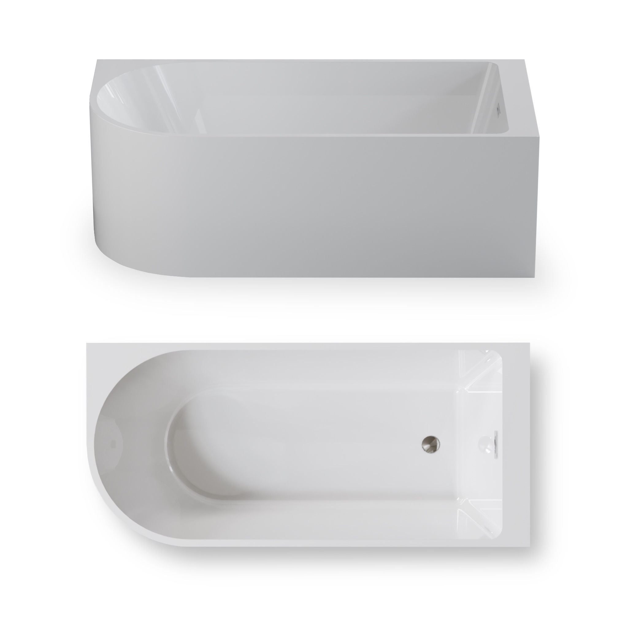 Wanna wolnostojąca przyścienna NAROŻNA PULA PRAWA 160 x 75 cm biała system przelewowy