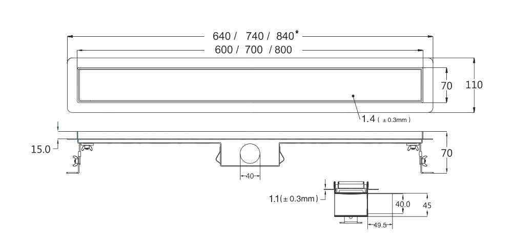 Odpływ liniowy 2w1 90 cm niski