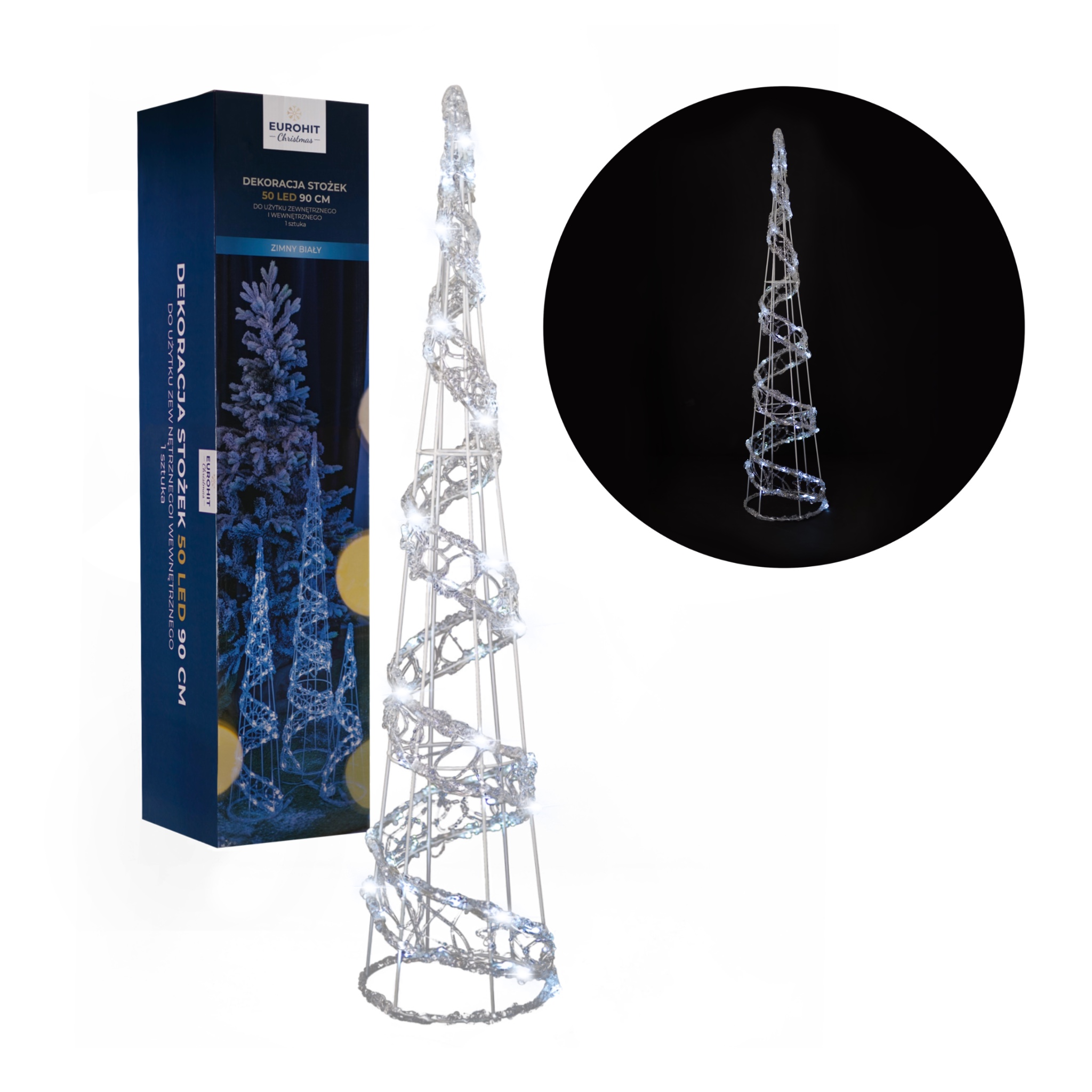 Dekoracja Stożek 50 LED 90 cm do użytku wewnętrznego i zewnętrznego zimny biały
