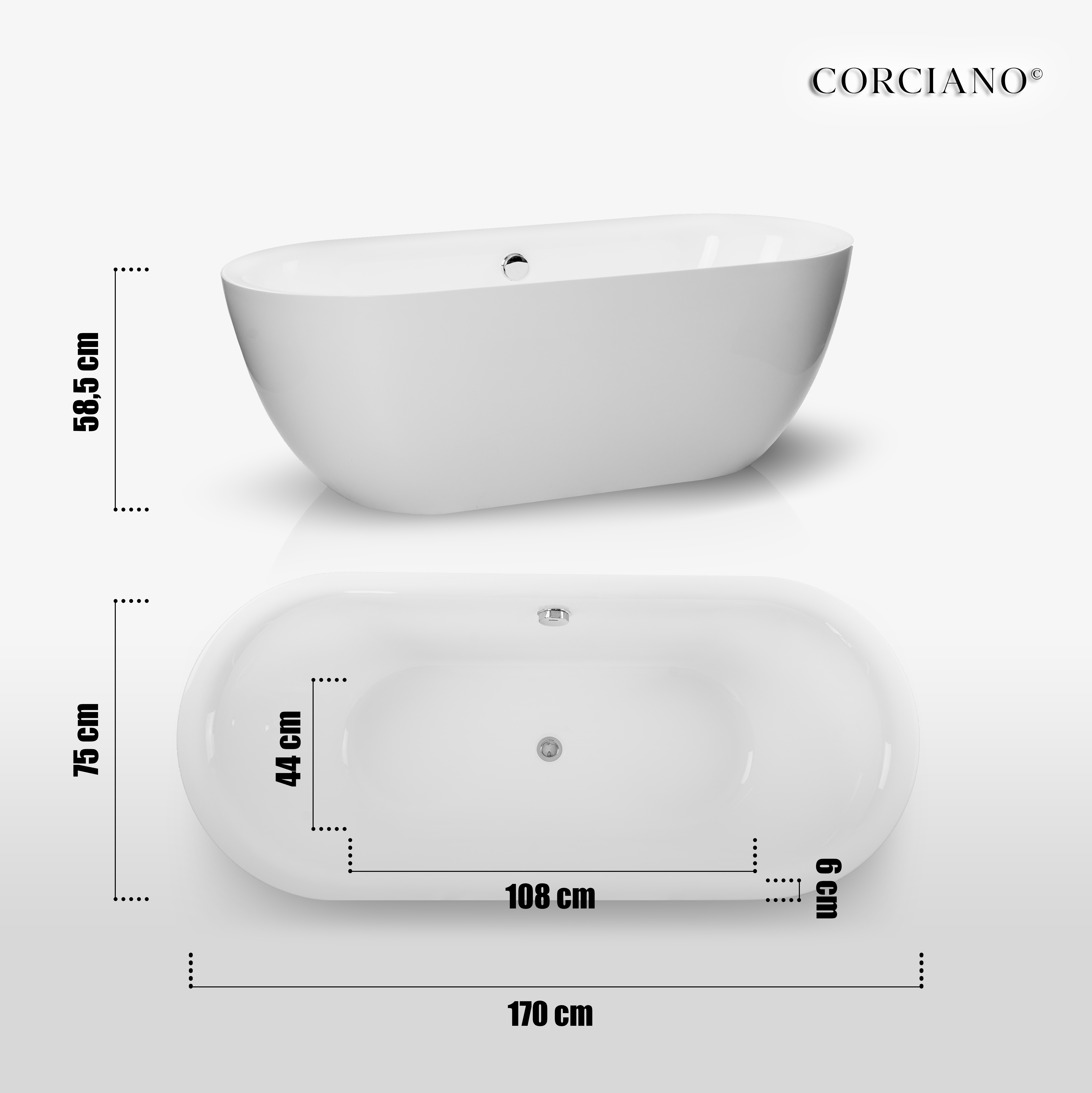 WANNA WOLNOSTOJĄCA BARI 170 x 75 Aktrylowa +Syfon