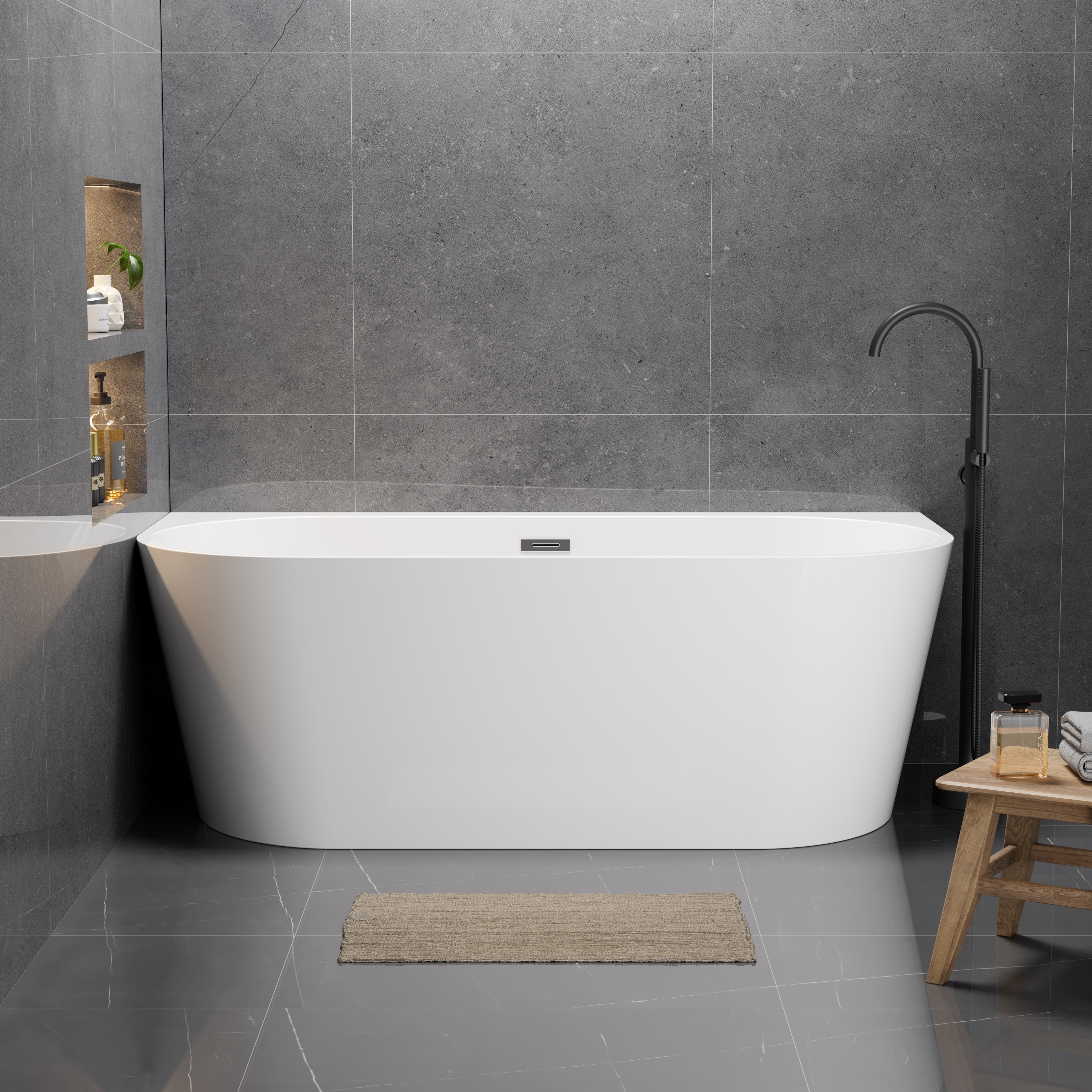 Wanna wolnostojąca przyścienna 180 x 80 cm biała system przelewowy Pari