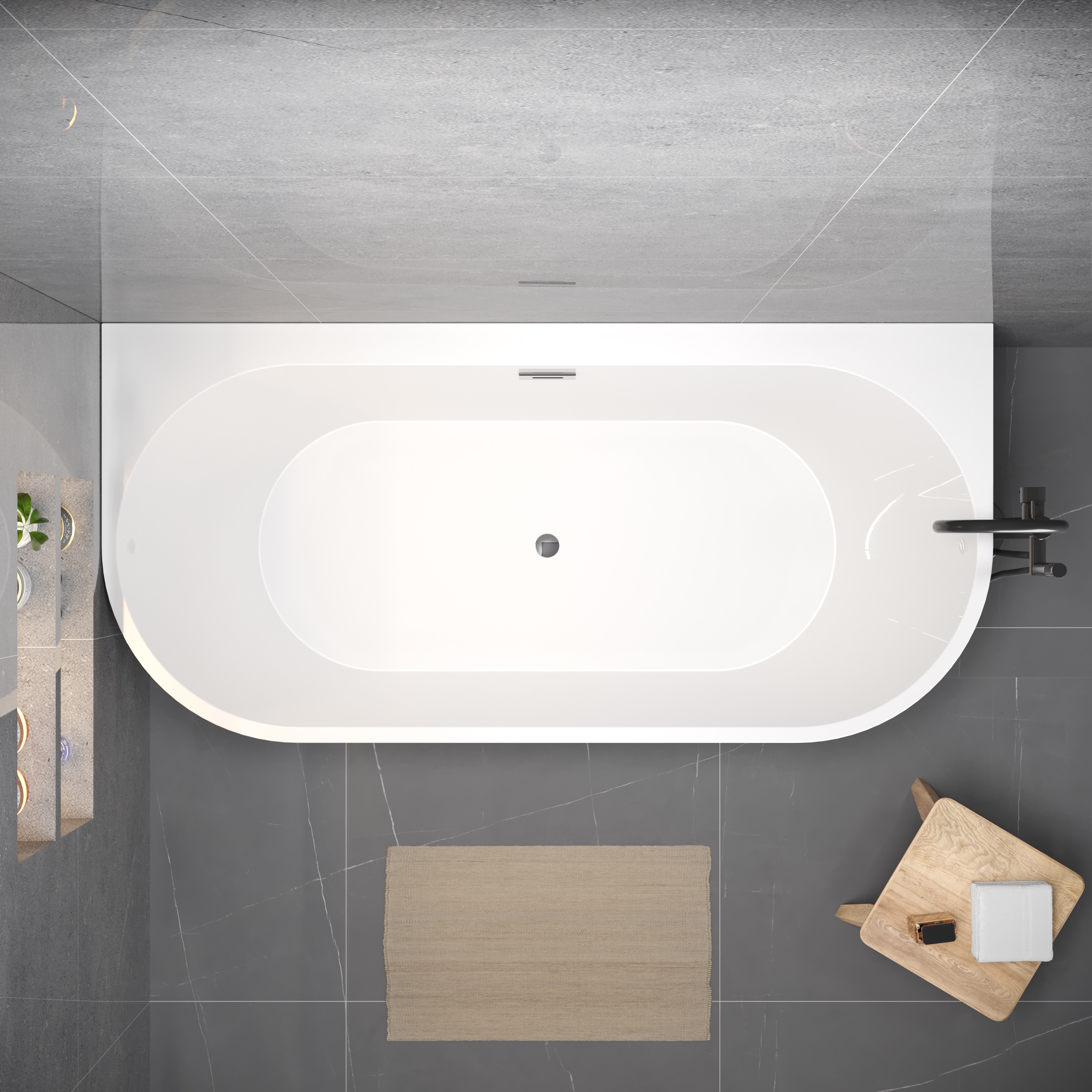 Wanna wolnostojąca przyścienna 180 x 80 cm biała system przelewowy Pari