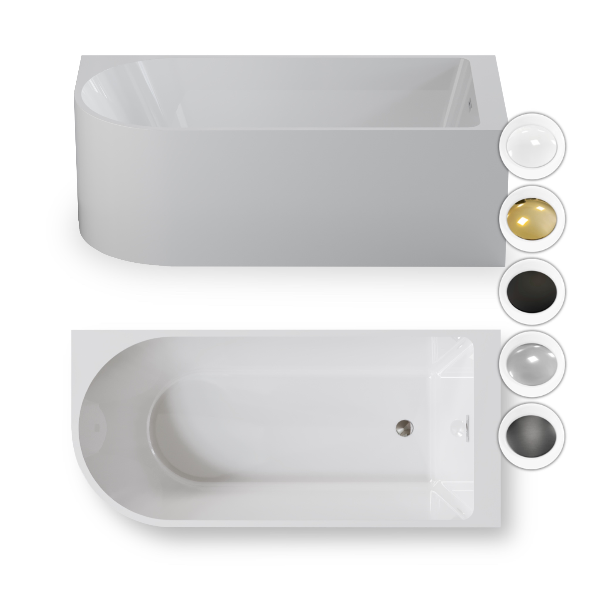 Wanna wolnostojąca przyścienna NAROŻNA PULA PRAWA 160 x 75 cm biała system przelewowy