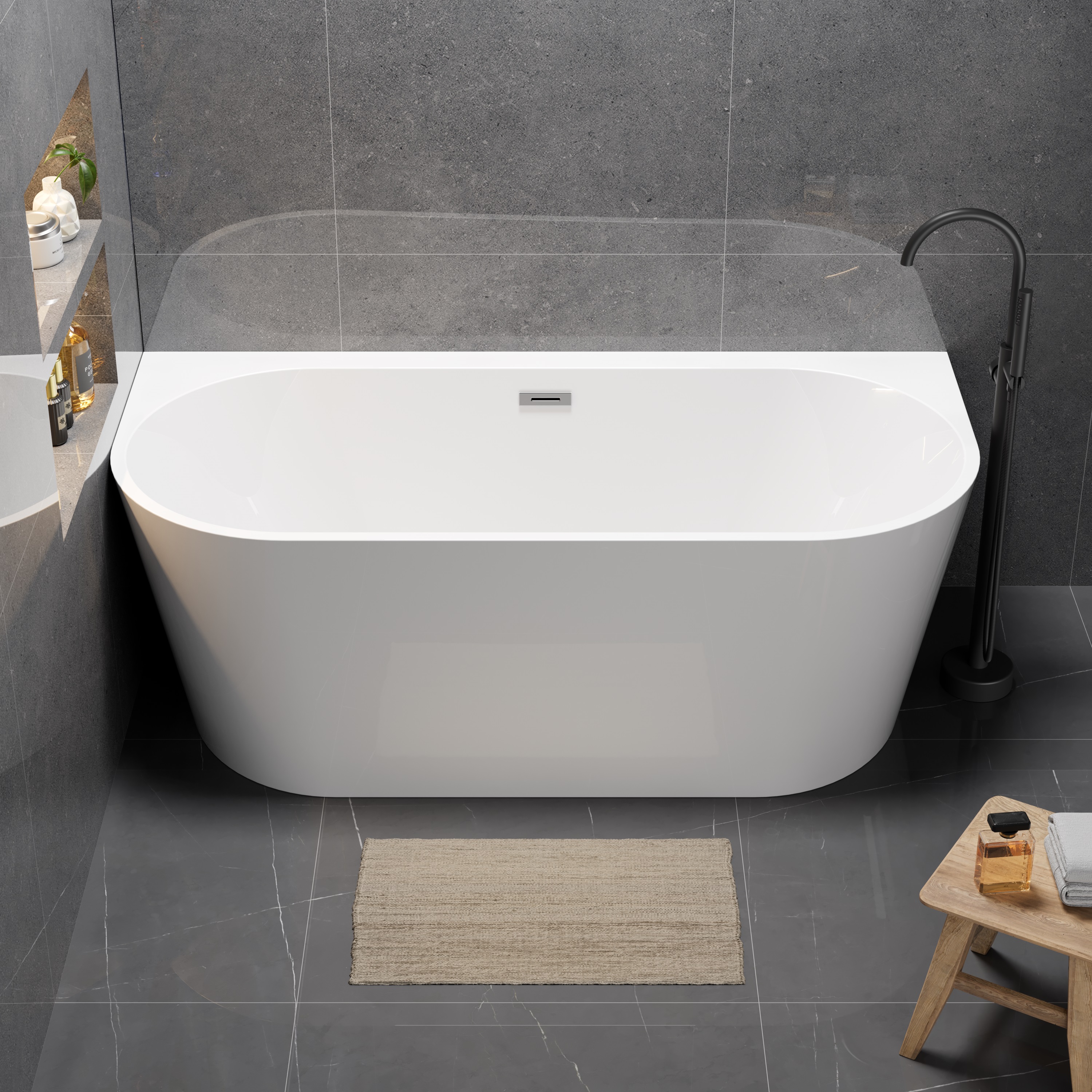 Wanna wolnostojąca przyścienna 180 x 80 cm biała system przelewowy Pari