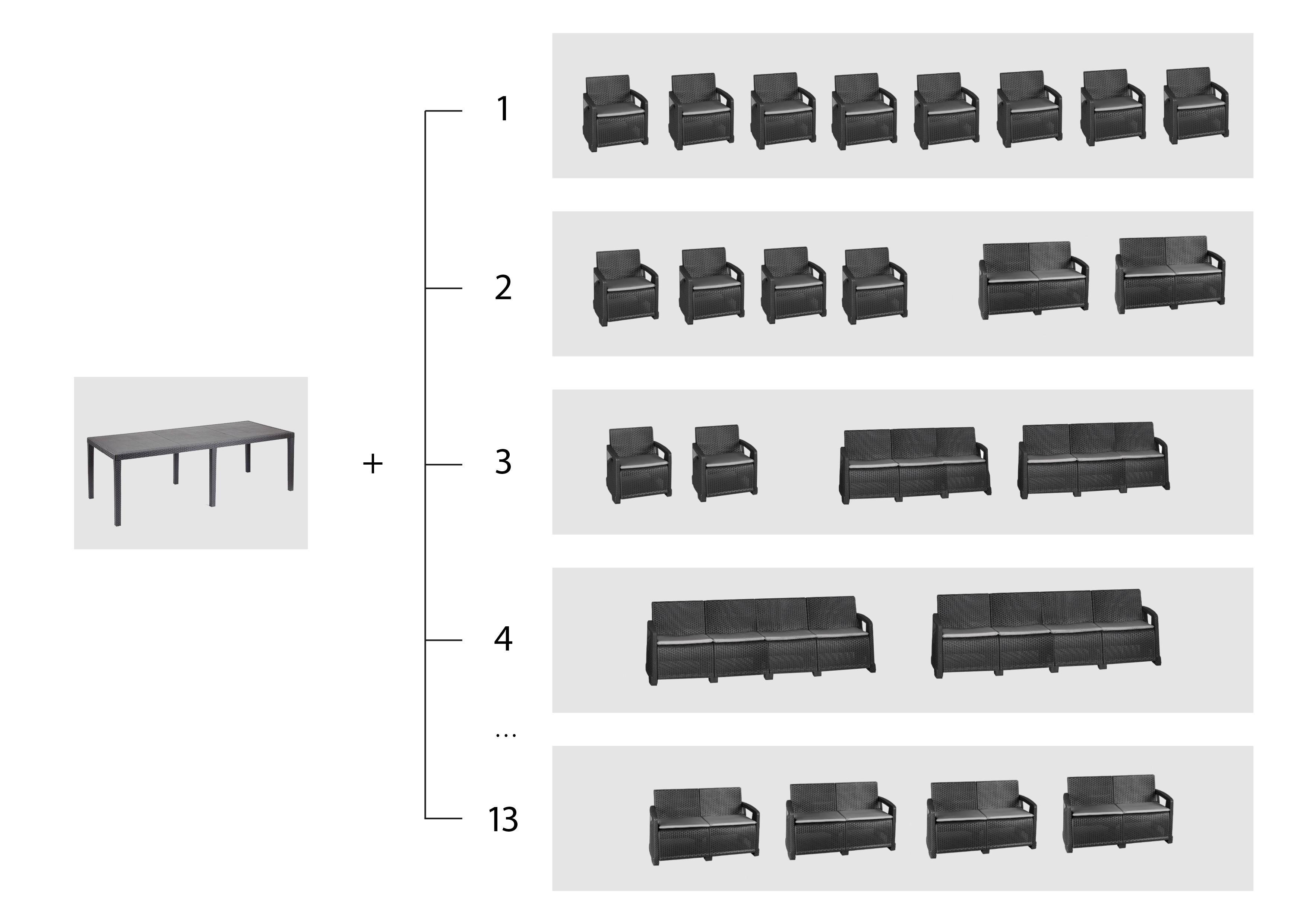 Zestaw Mebli Ogrodowych NAPOLI MIDI 8 Antracyt