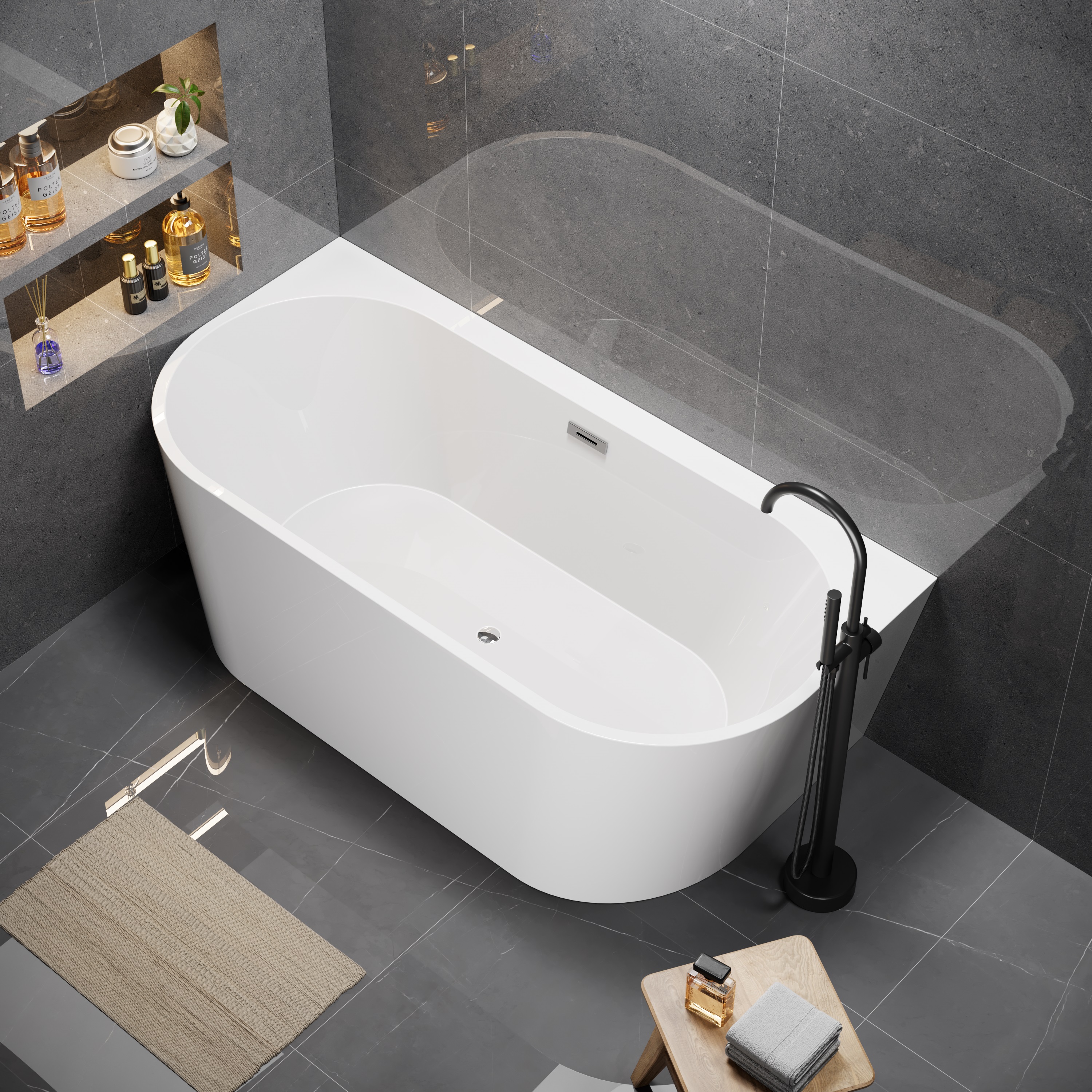 Wanna wolnostojąca przyścienna 180 x 80 cm biała system przelewowy Pari