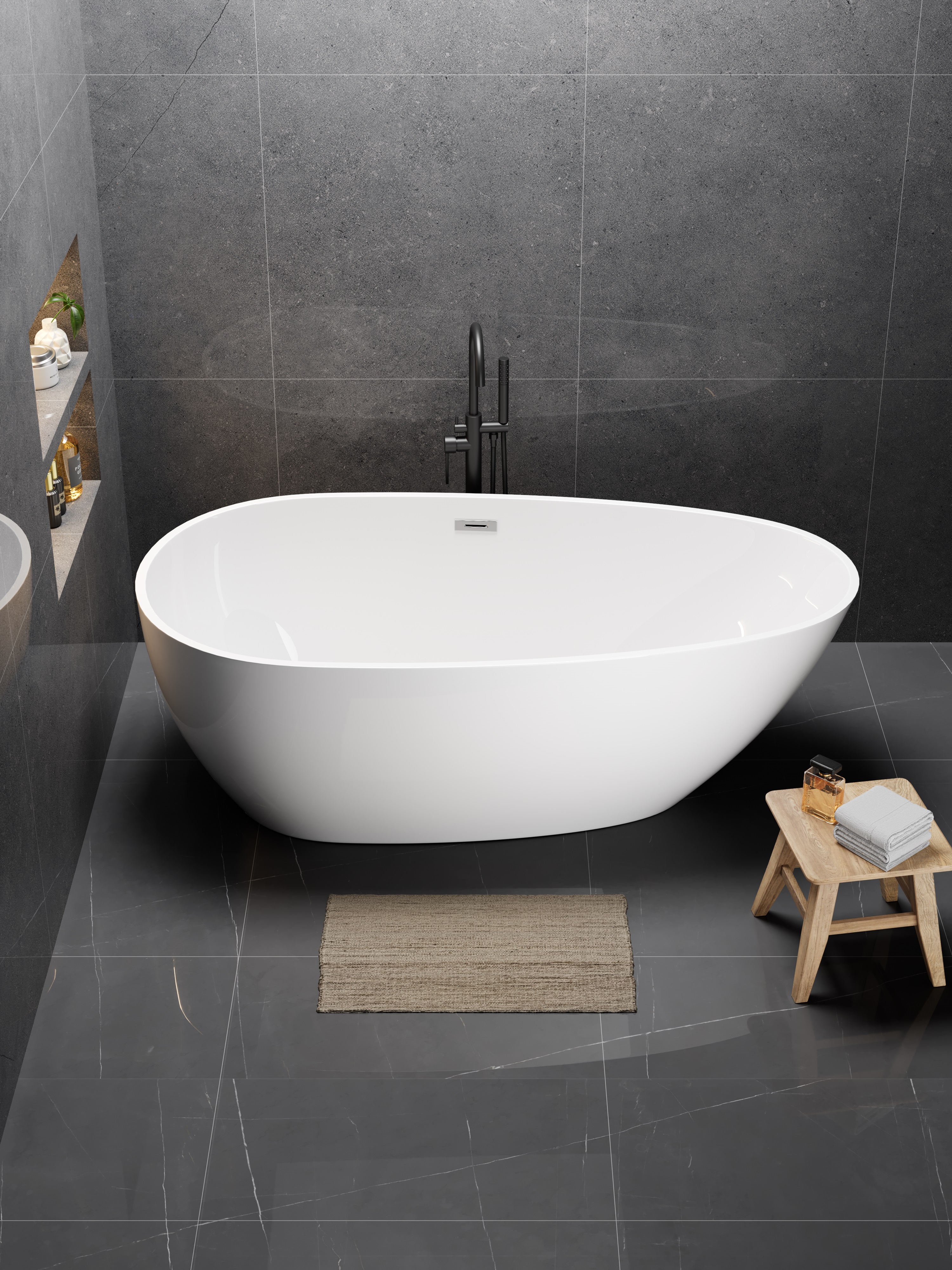 Wanna Gullfoss 170 x 75 cm wolnostojąca Akrylowa biała system przelewowy