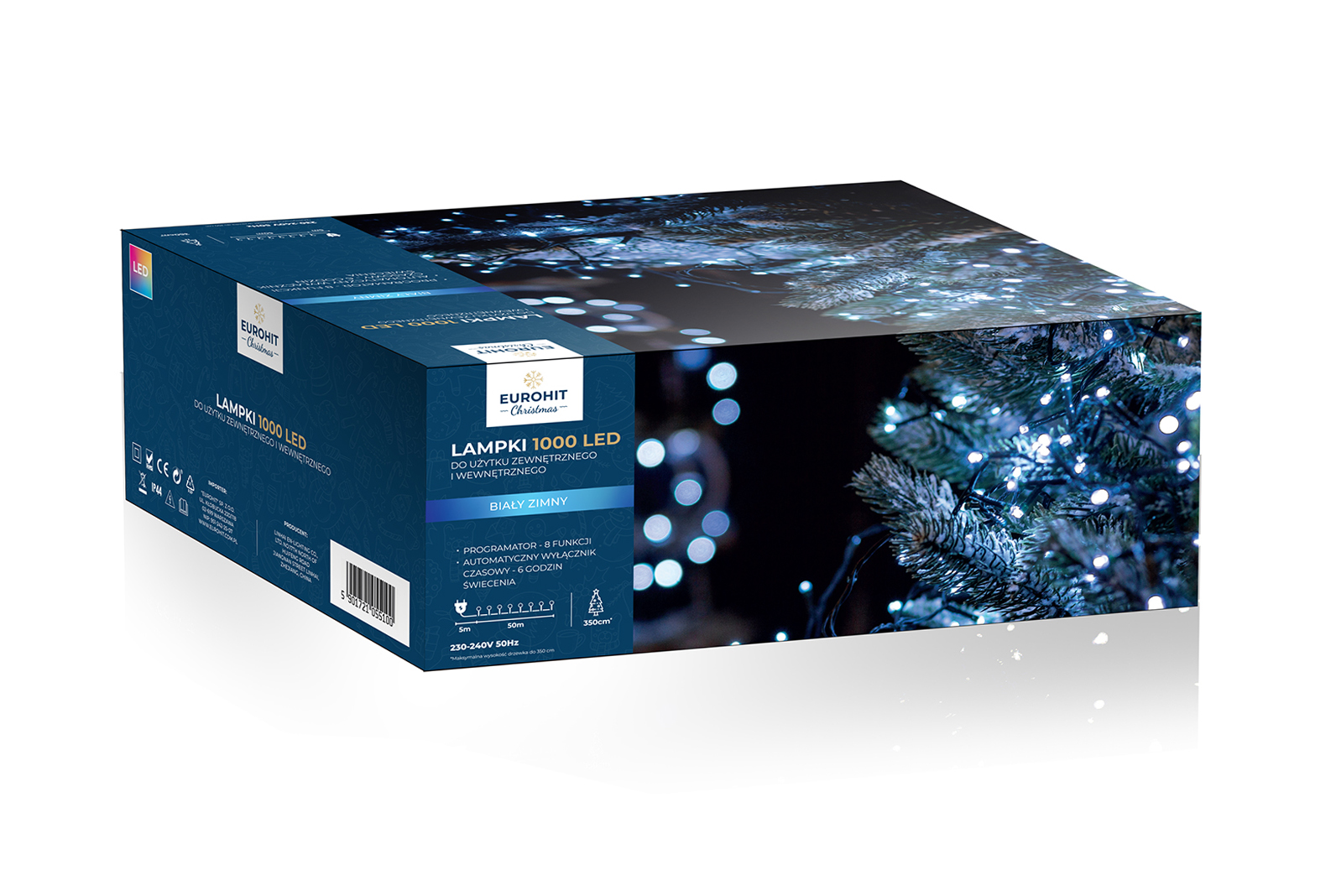 LAMPKI CHOINKOWE 1000 LED ZIMNY BIAŁY, PROGRAMATOR