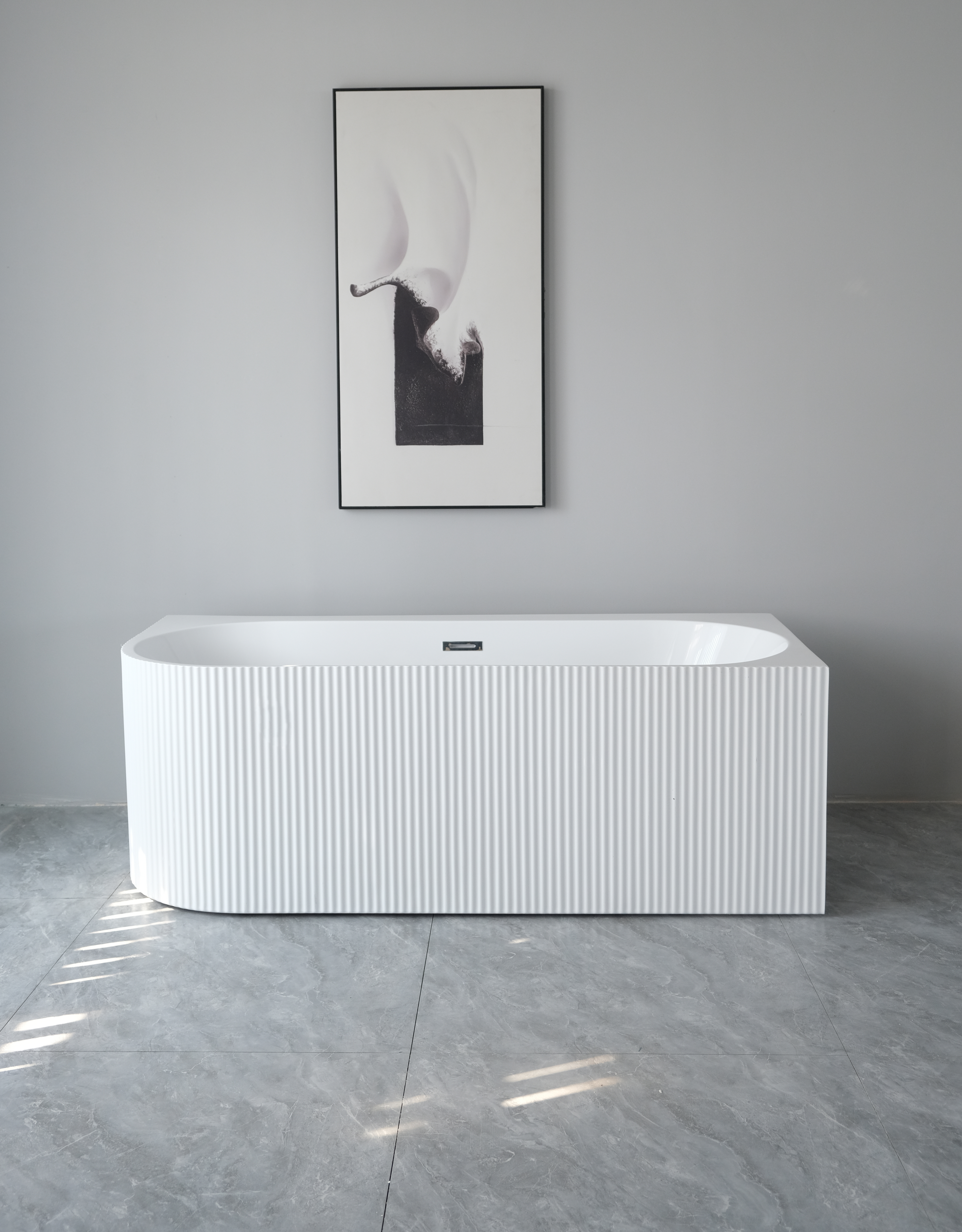 Wanna wolnostojąca przyścienna NAROŻNA PULA PRAWA Prążkowana 170 x 75 x 58 cm biała system przelewowy