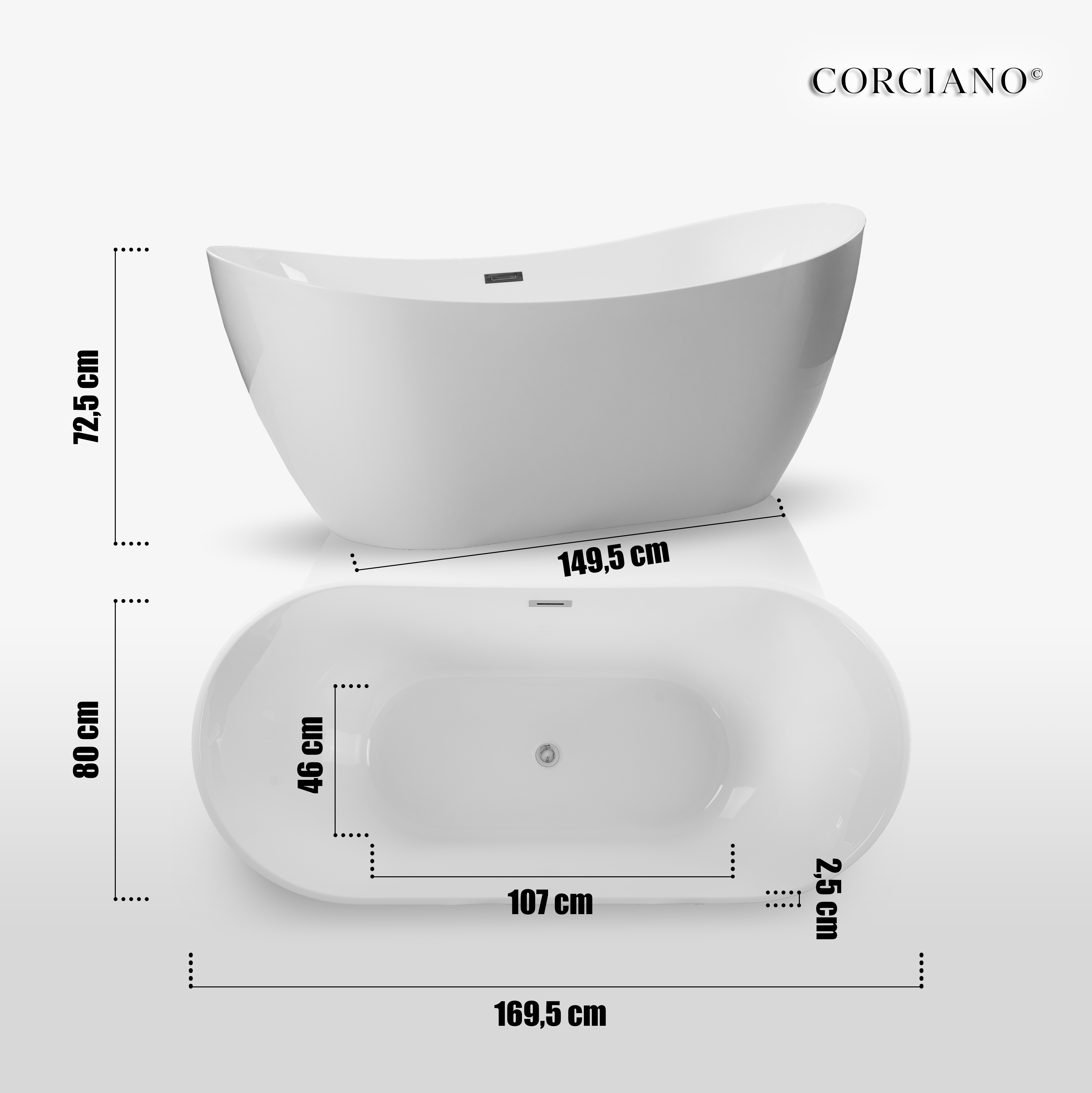 WANNA WOLNOSTOJĄCA MALTA 170 x 80 +syfon KOMPLET