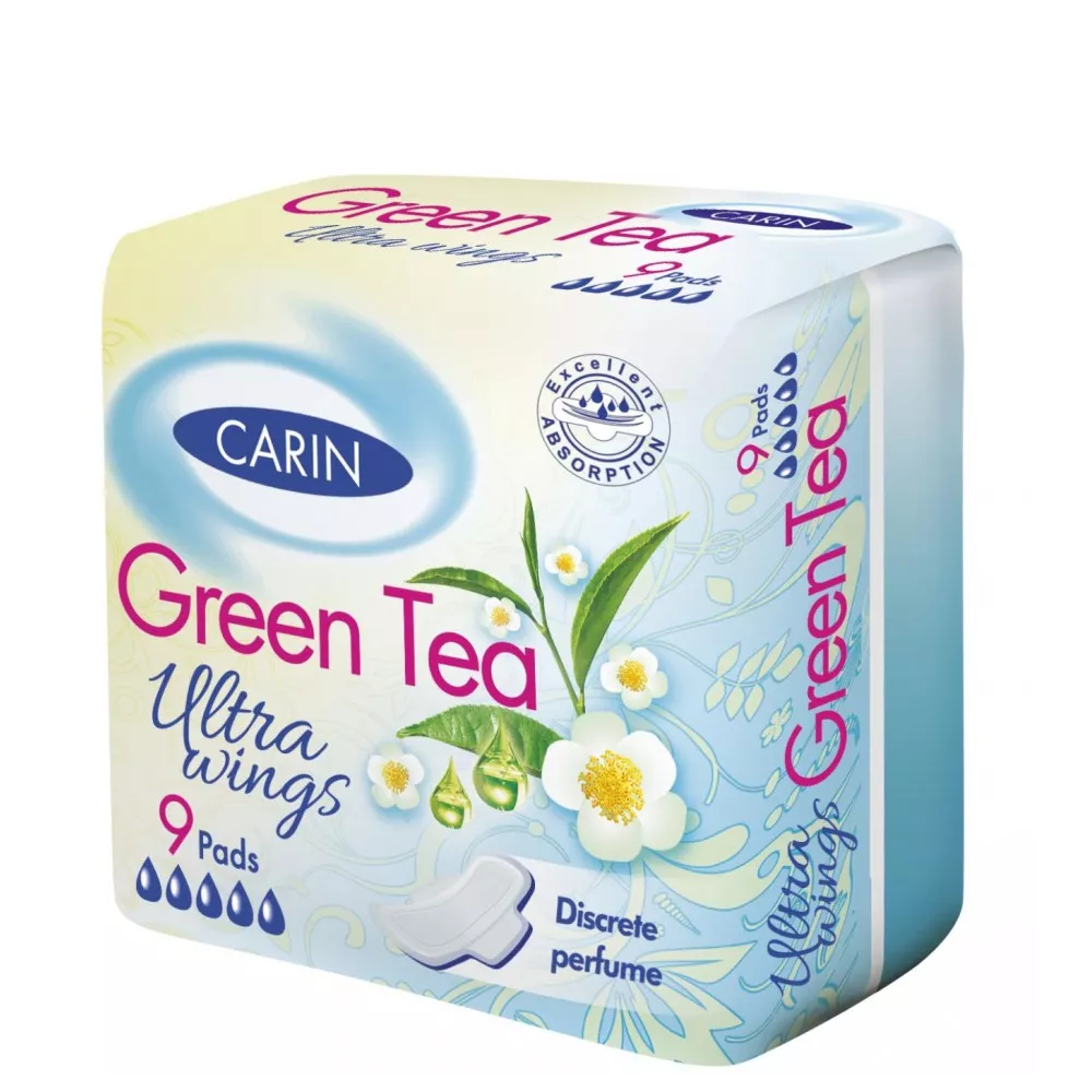 CARIN Podpaski higieniczne WINGS GREEN TEA - 9szt