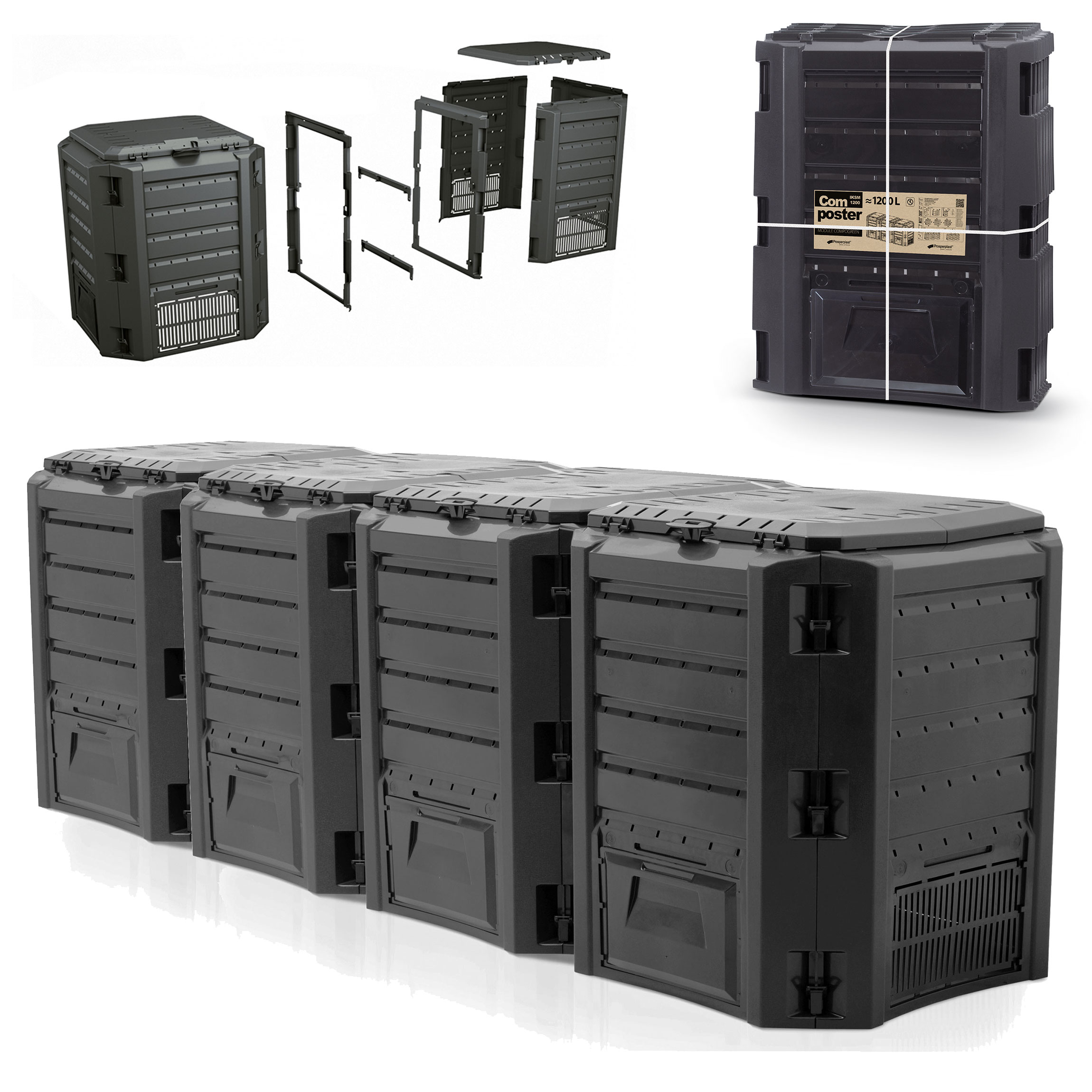 KOMPOSTOWNIK MODUŁOWY 1600 L CZARNY IKSM1600C