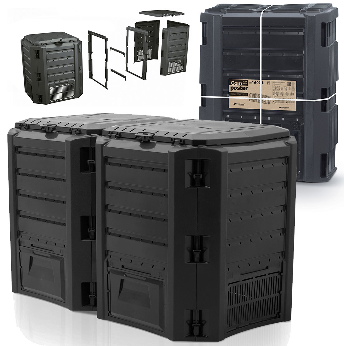 Kompostownik modułowy dwukomorowy 800L czarny