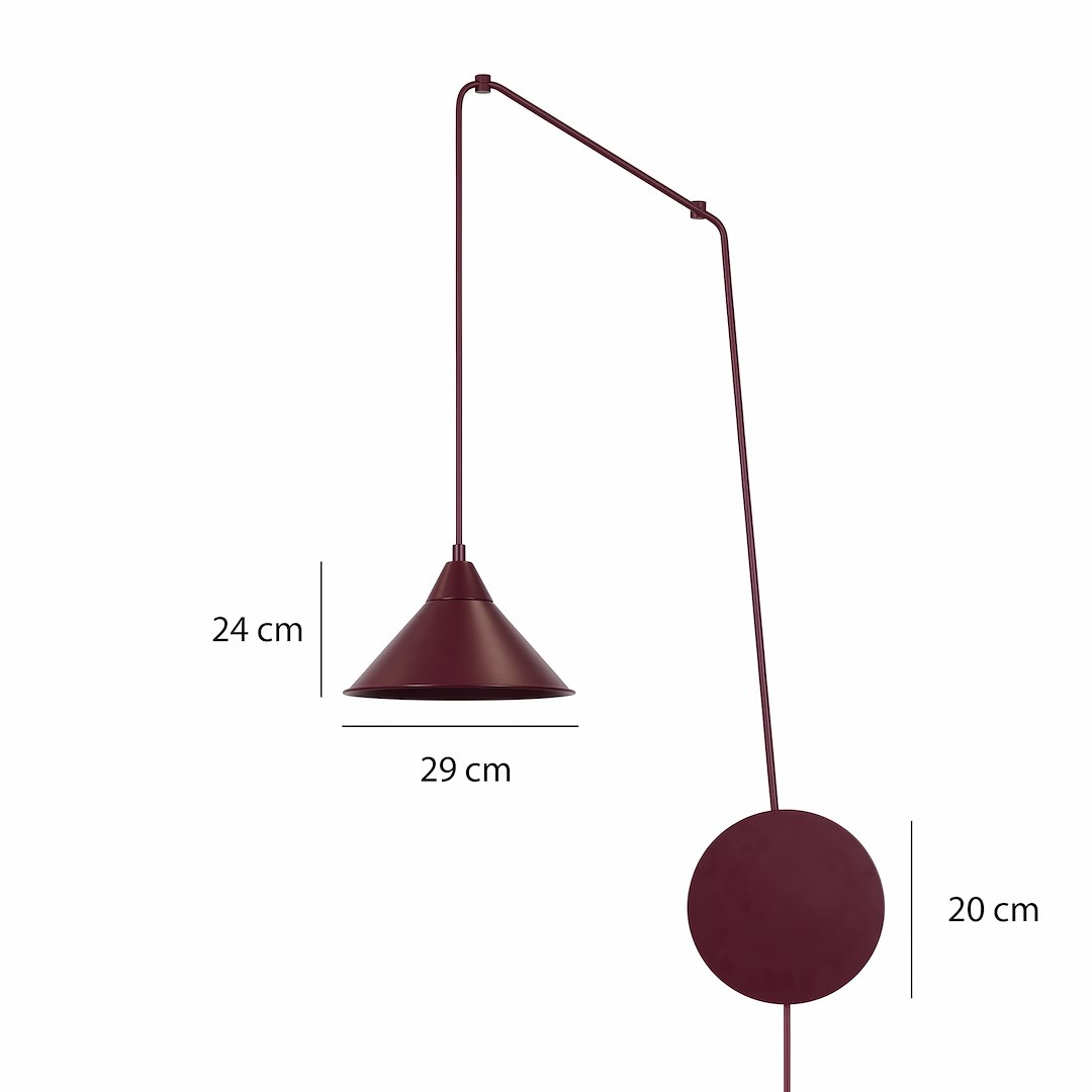 Lampa wisząca żyrandol ze stożkiem ścienna ABRAMO 1 BURGUNDY 1787/1 Emibig (5)