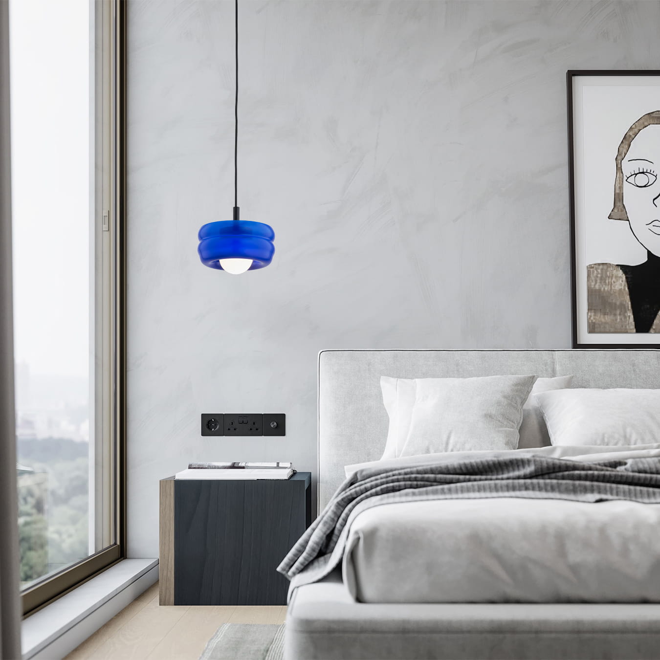 Lampa wisząca kobaltowa kulka biała LAMPA WISZĄCA TEVO G9 8818 (3)
