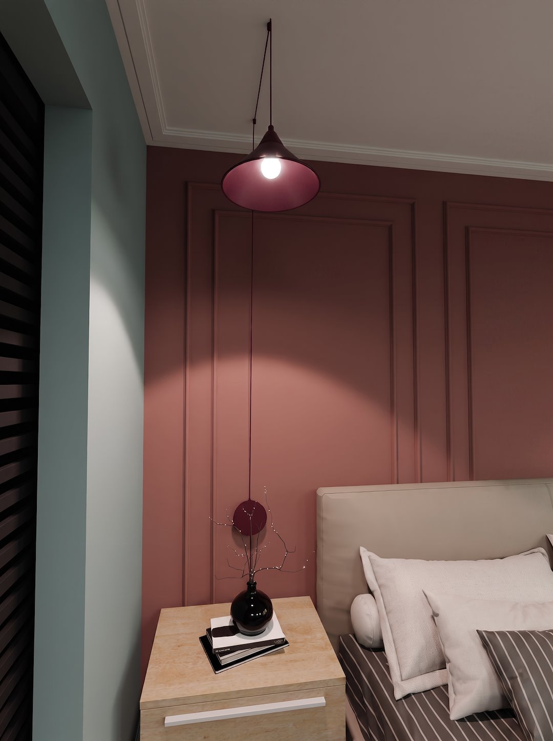 Lampa wisząca żyrandol ze stożkiem ścienna ABRAMO 1 BURGUNDY 1787/1 Emibig (3)
