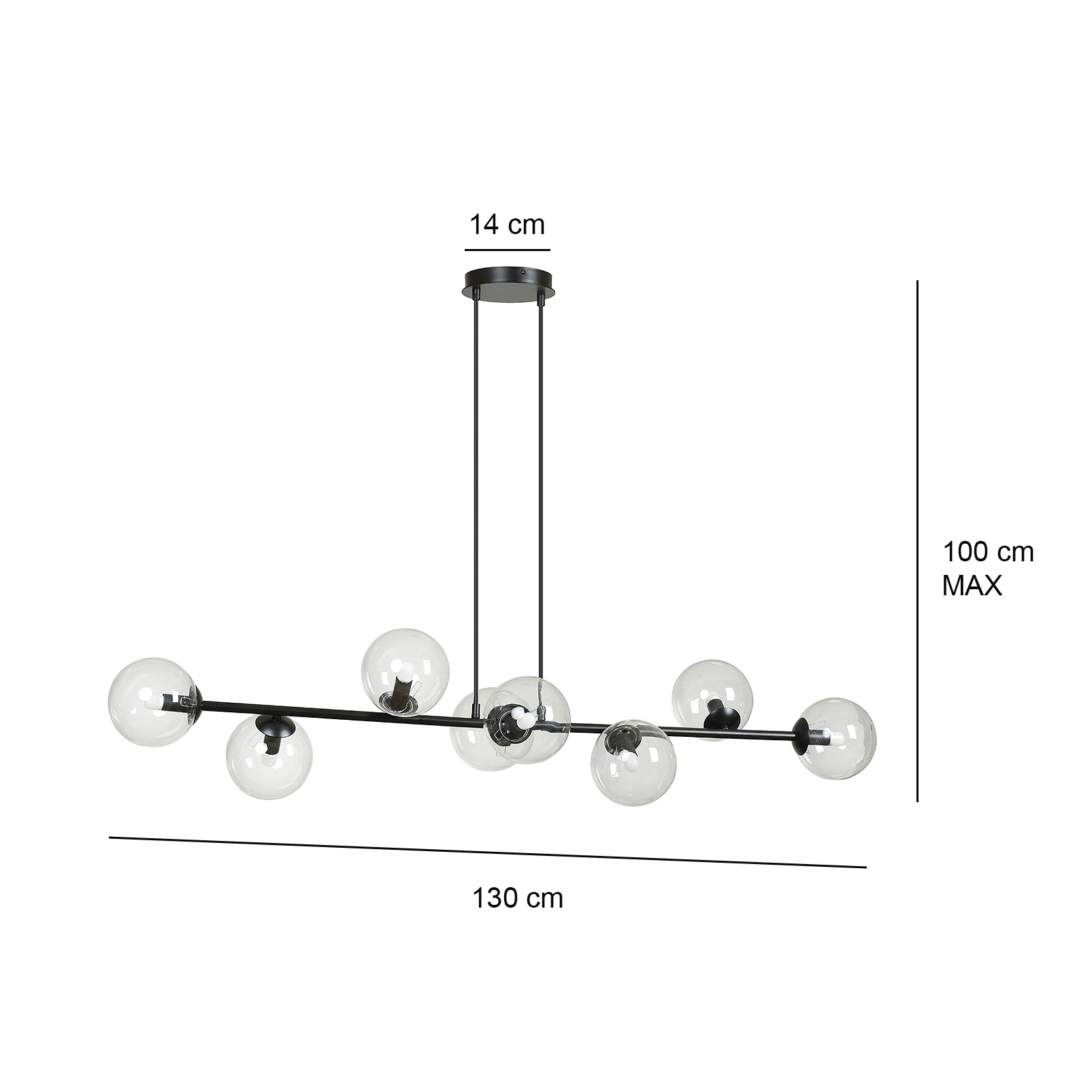 Lampa wisząca żyrandol ROSSI 8 BL GRAFIT 875/8 czarna grafitowe szkło klosze ball kula 8xE14 (3)