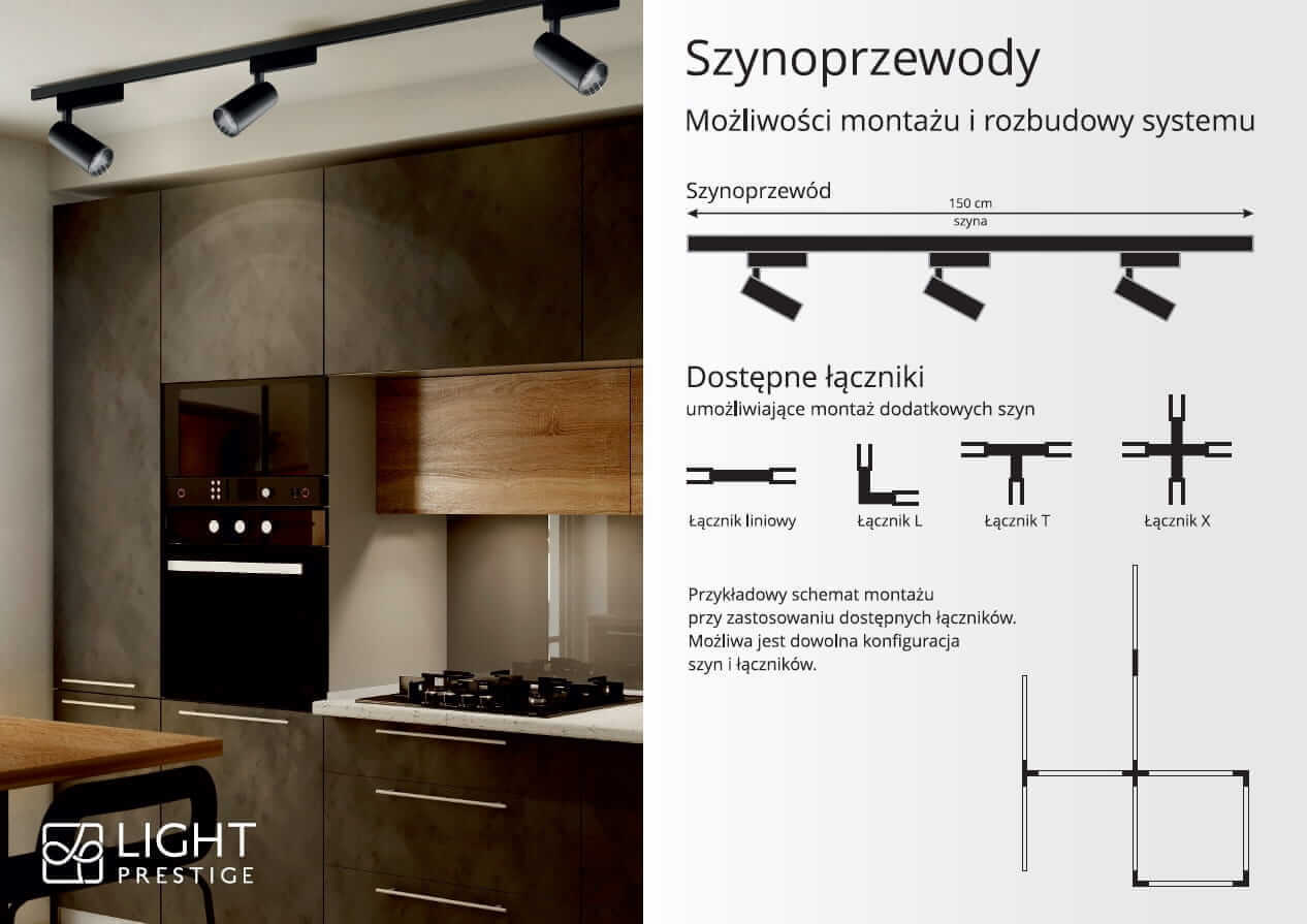  ZESTAW SZYNOPRZEWÓD 1F 2m czarny LP-571/2M-S-BK + zasilanie KOŃCOWE + ZAŚLEPKA