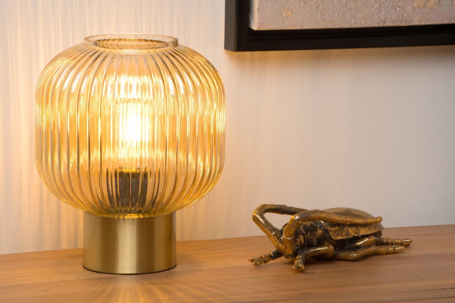 Lampa biurkowa stołowa MALOTO Lucide bursztynowa klosz kula okrągła szkło glass ball w stylu glamour 1xE27 40W IP20 (3)