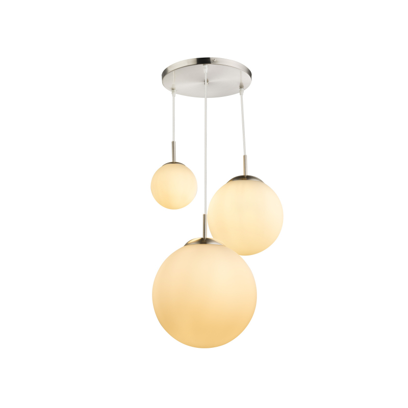 Lampa wisząca JOLE GLOBO żyrandol kule ball szkło mleczne CHROM 3xE27
