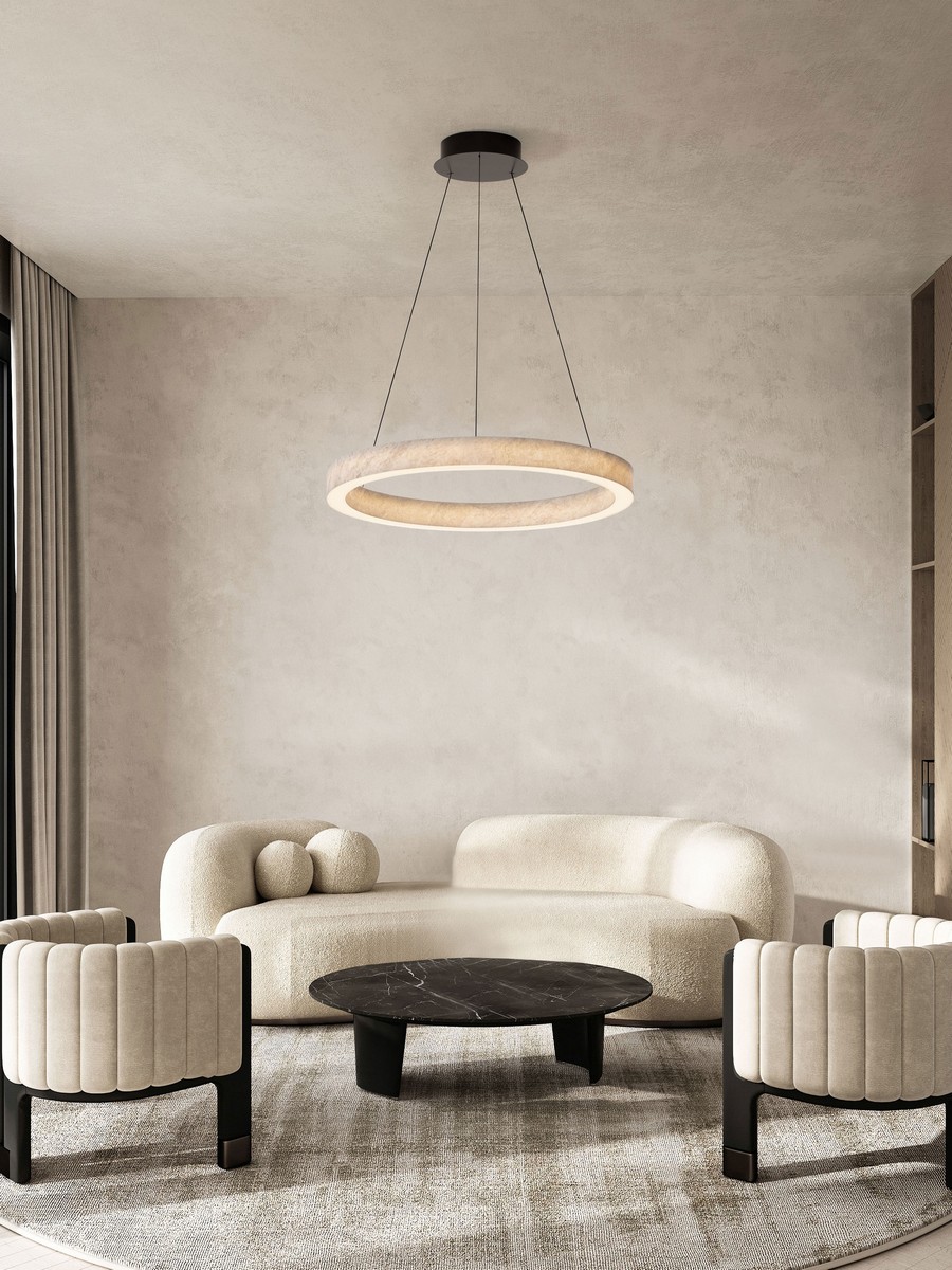 Lampa wisząca nowoczesna okrągła marmur LELLYA ring LED 30W (5)