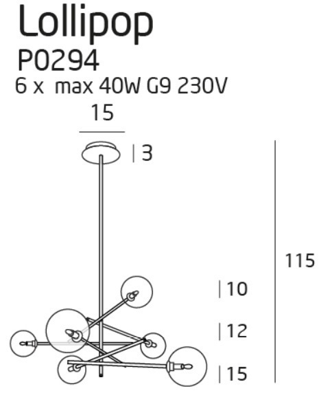  Lampa LOLLIPOP P0294 LAMPA WISZĄCA ball szkło złota kule