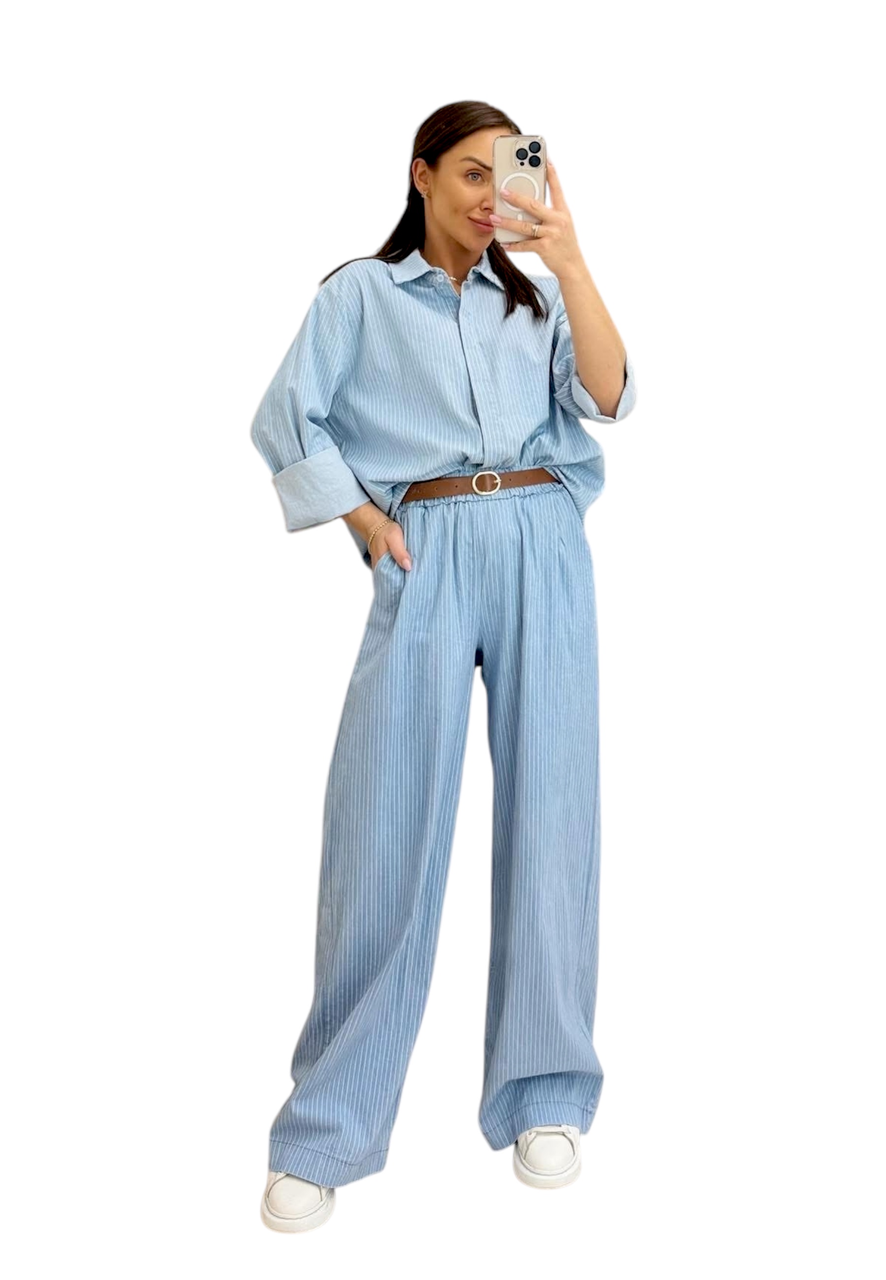 THODAMI Szerokie spodnie w paski z cienkiego denimu