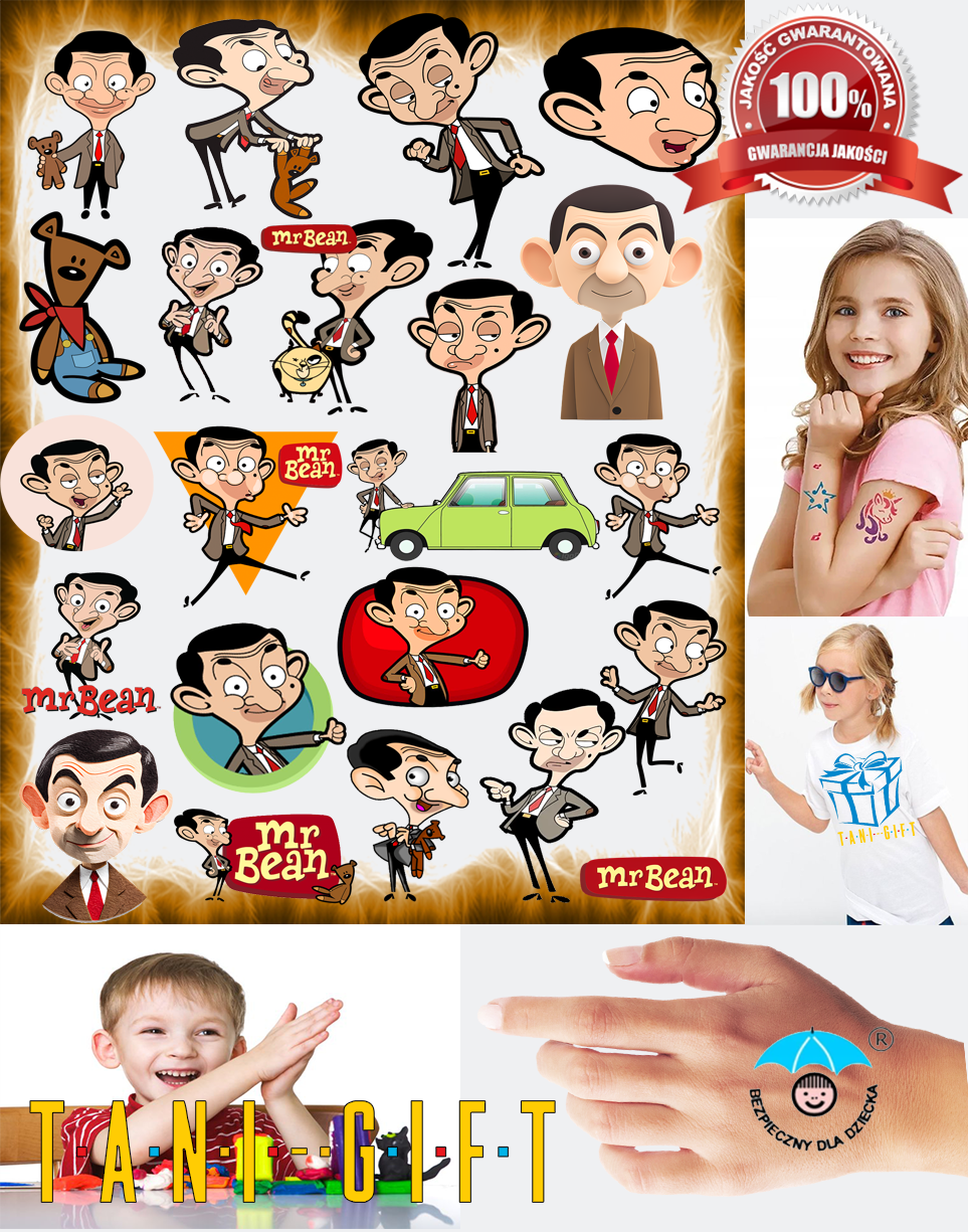 Duży Zestaw Mega Tatuaży zmywalnych - Jaś Fasola - Mr.Bean