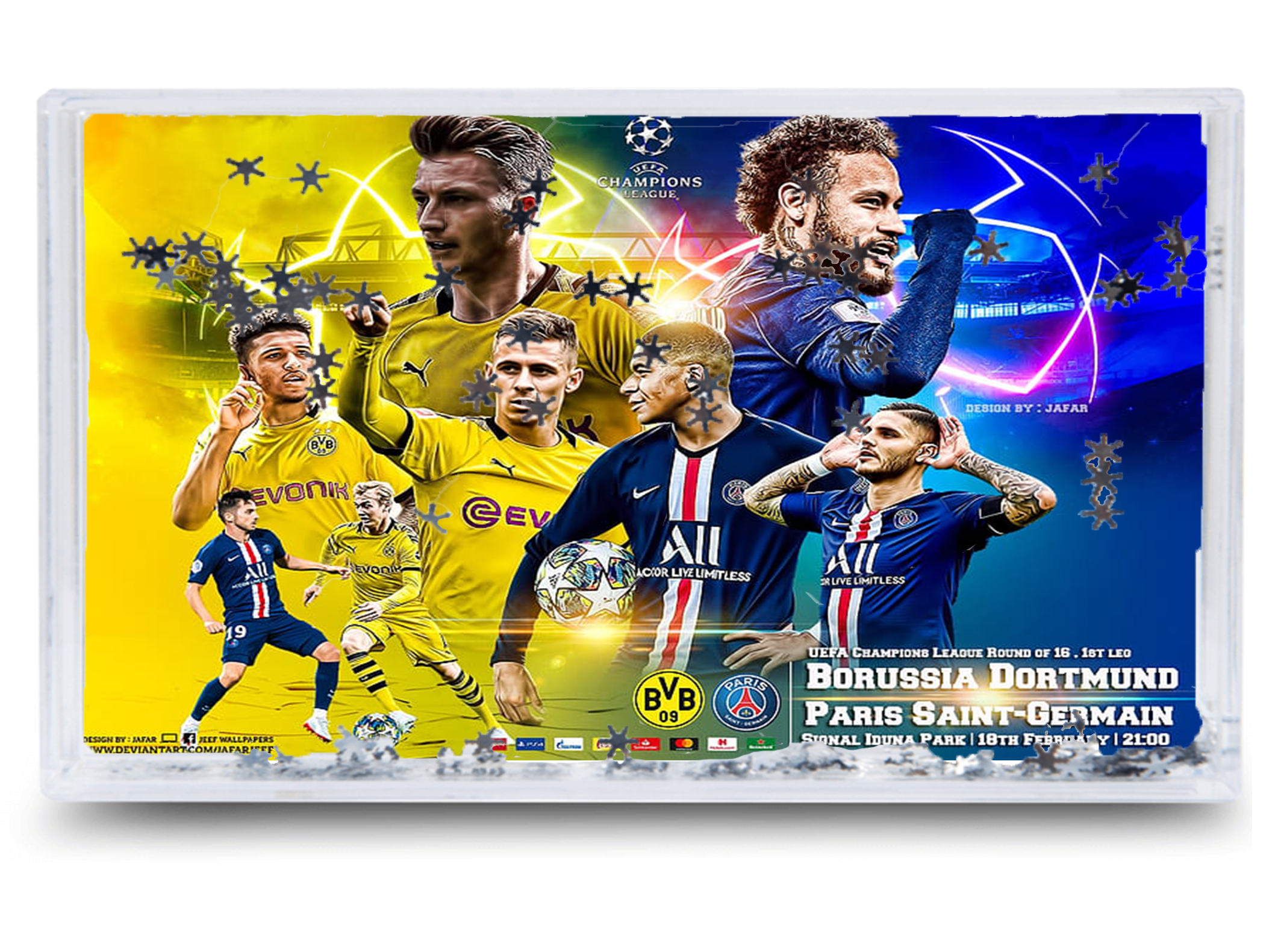 Akwarium - Ramka wodna 3D - Neymar, Messi, Ronaldo, Mbappe