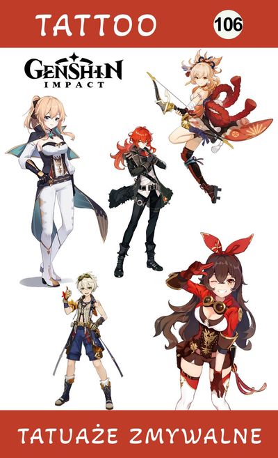 Tatuaże zmywalne Genshin Impact