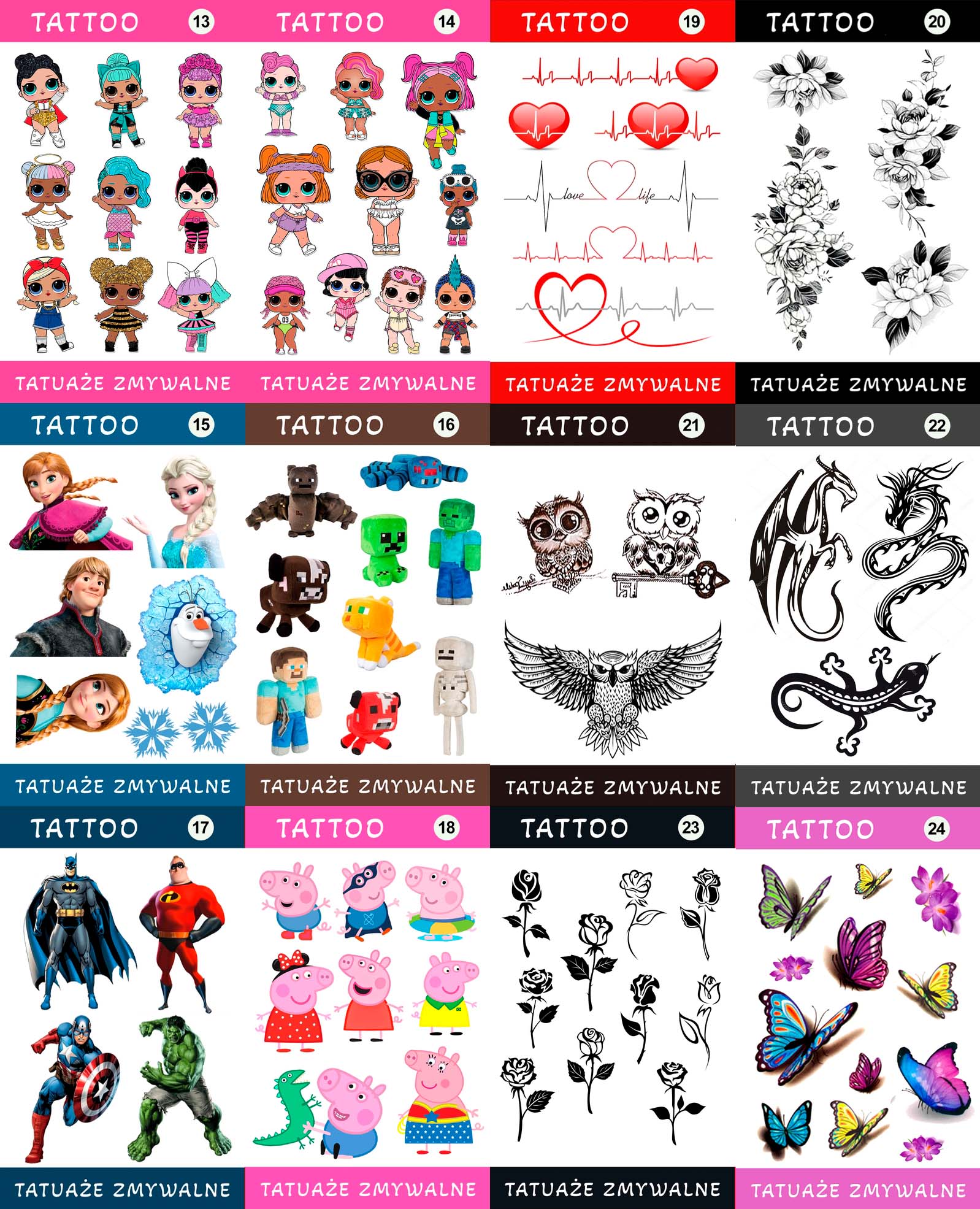 Duży Zestaw Mega Tatuaży zmywalnych - Jaś Fasola - Mr.Bean