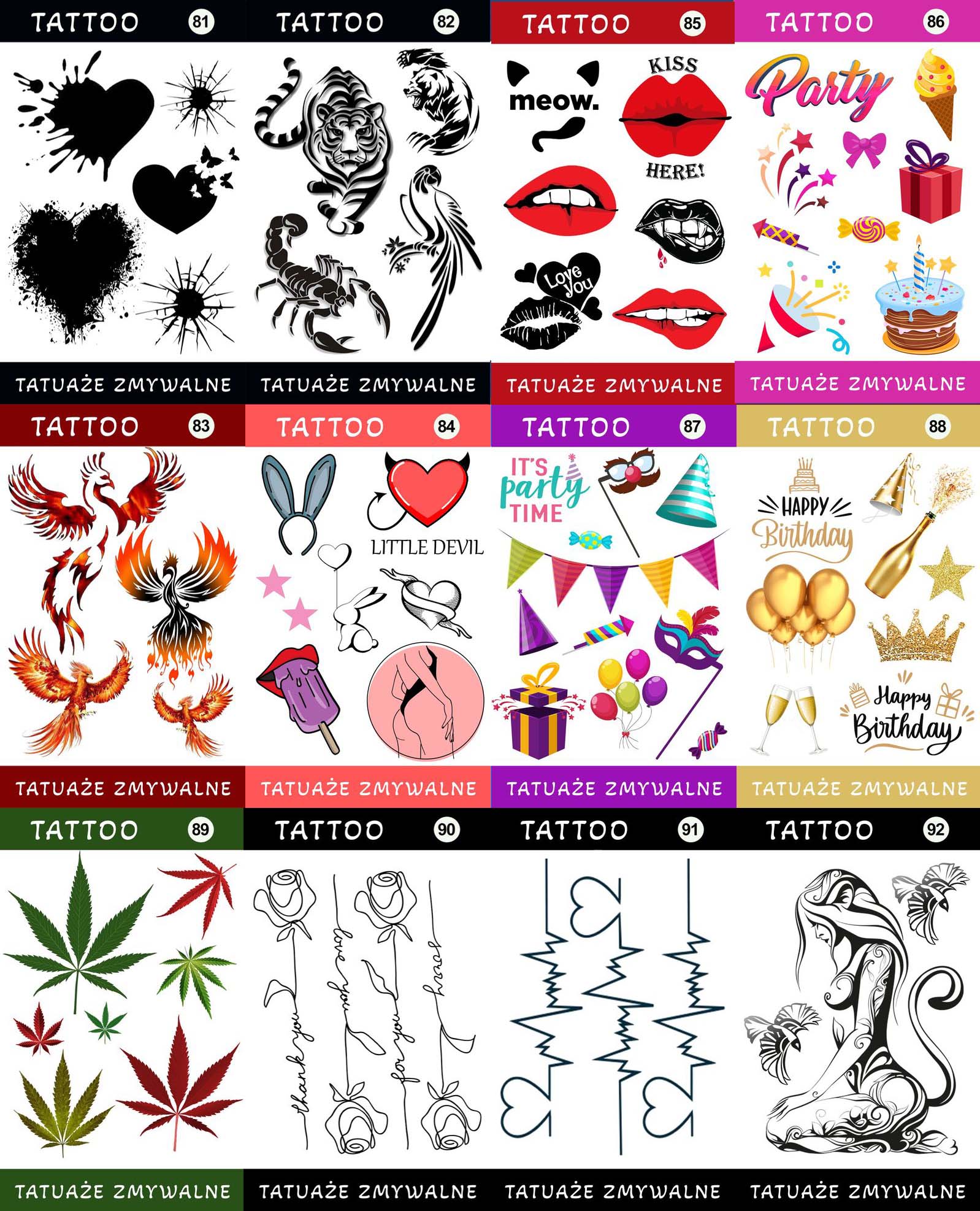 Duży Zestaw Mega Tatuaży zmywalnych - Jaś Fasola - Mr.Bean