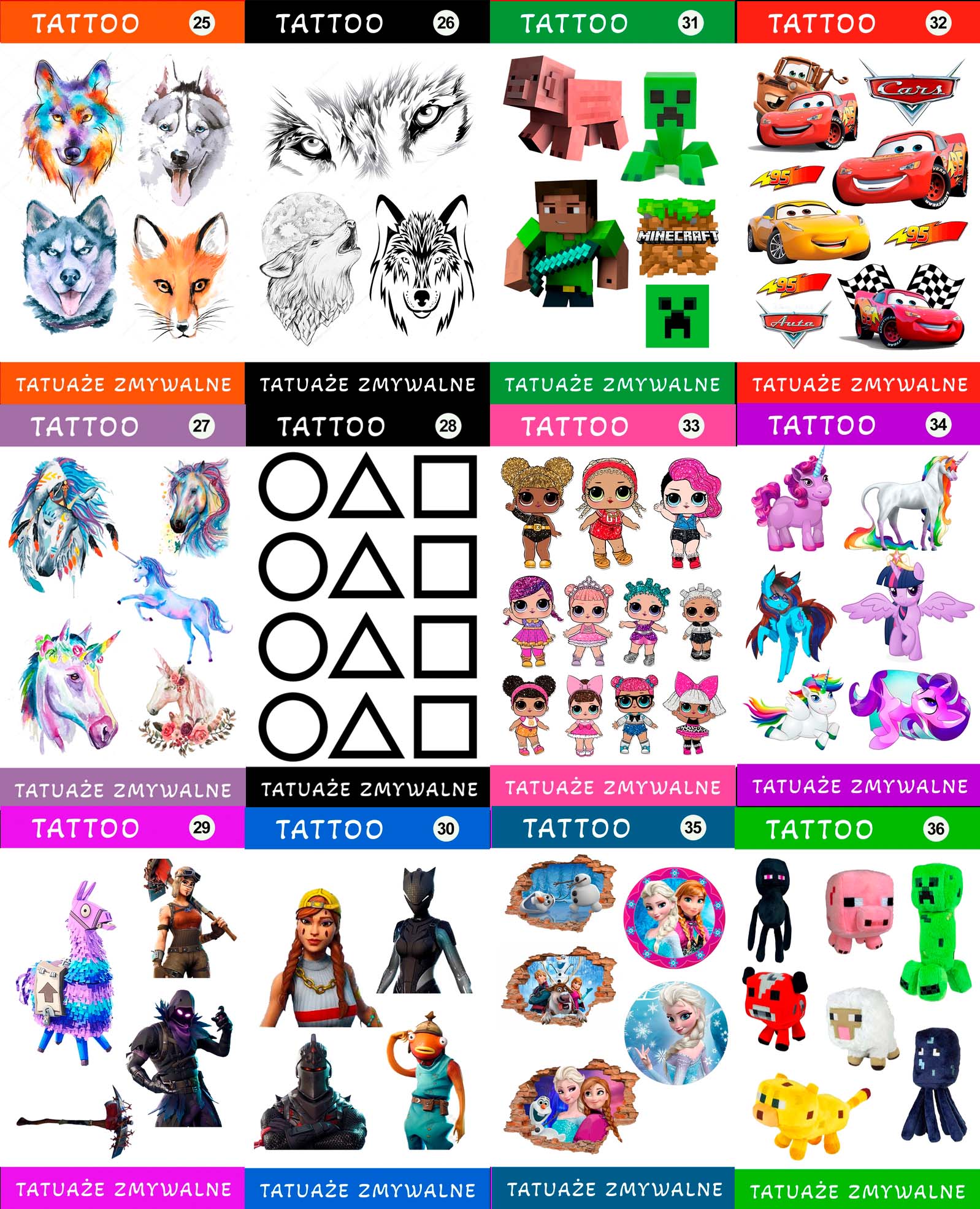 Duży Zestaw Mega Tatuaży zmywalnych - Jaś Fasola - Mr.Bean