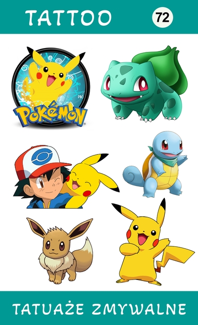 Tatuaże zmywalne Pokemon